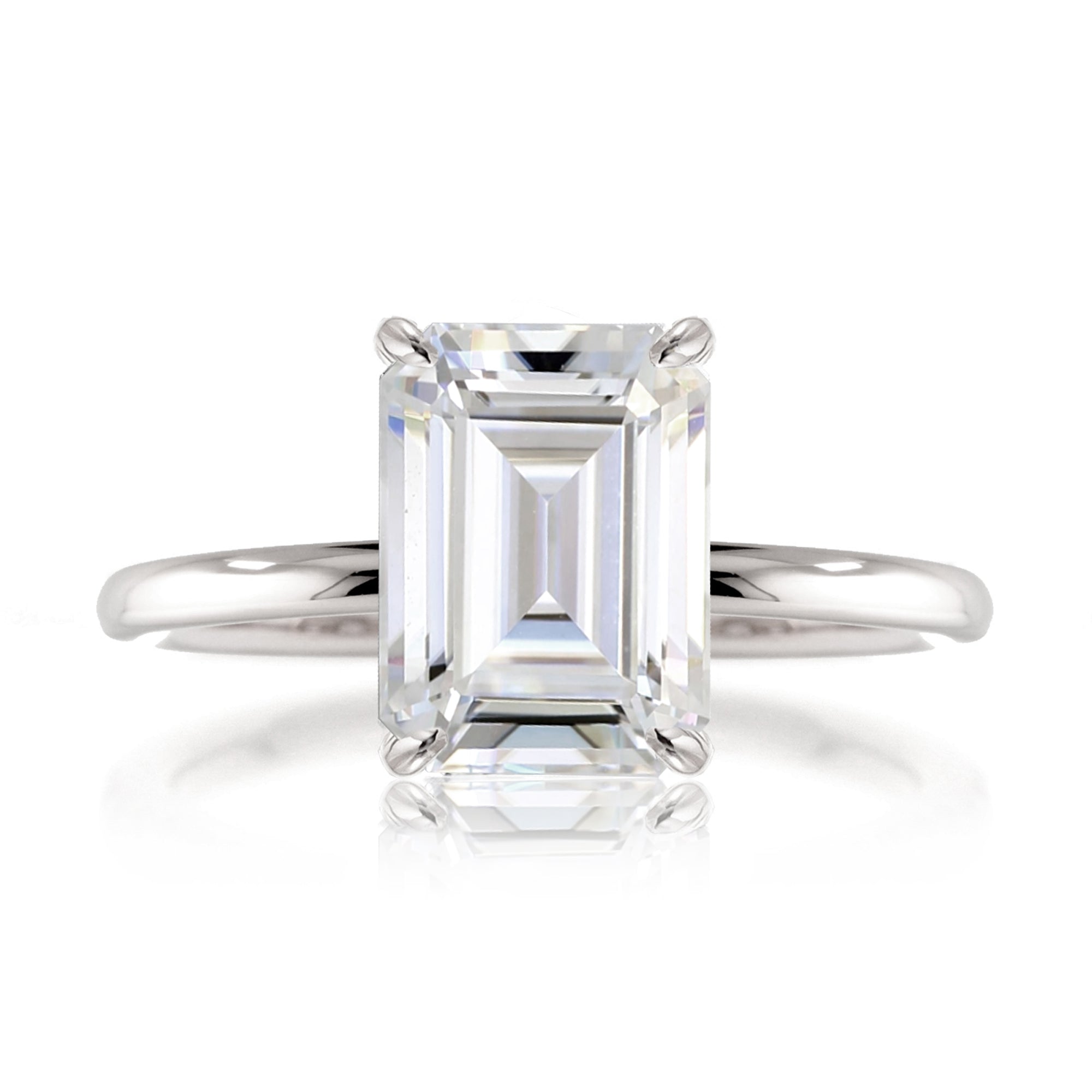 Emerald cut moissanite solid band engagement ring white gold - The Ava