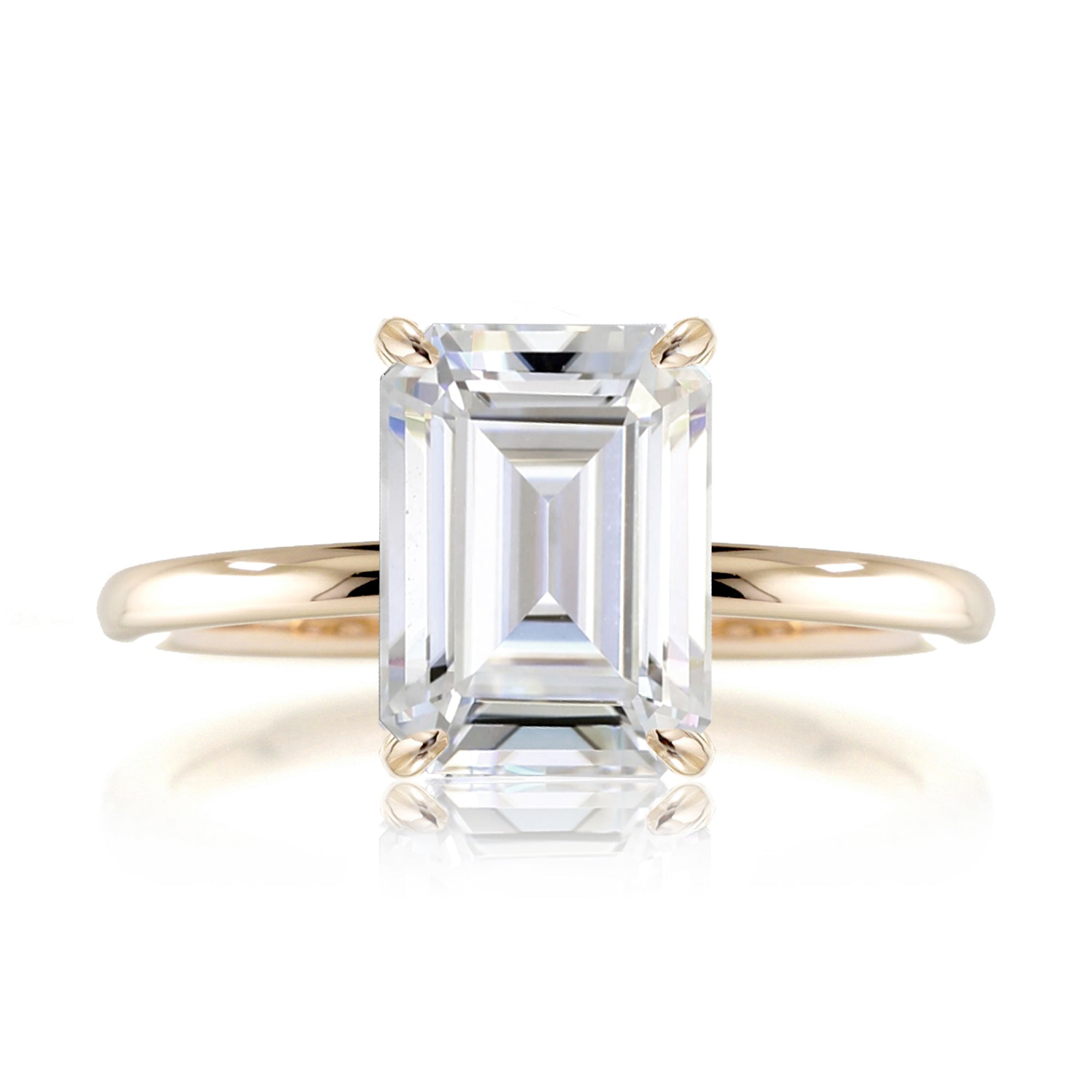 Emerald cut moissanite solid band engagement ring yellow gold - The Ava