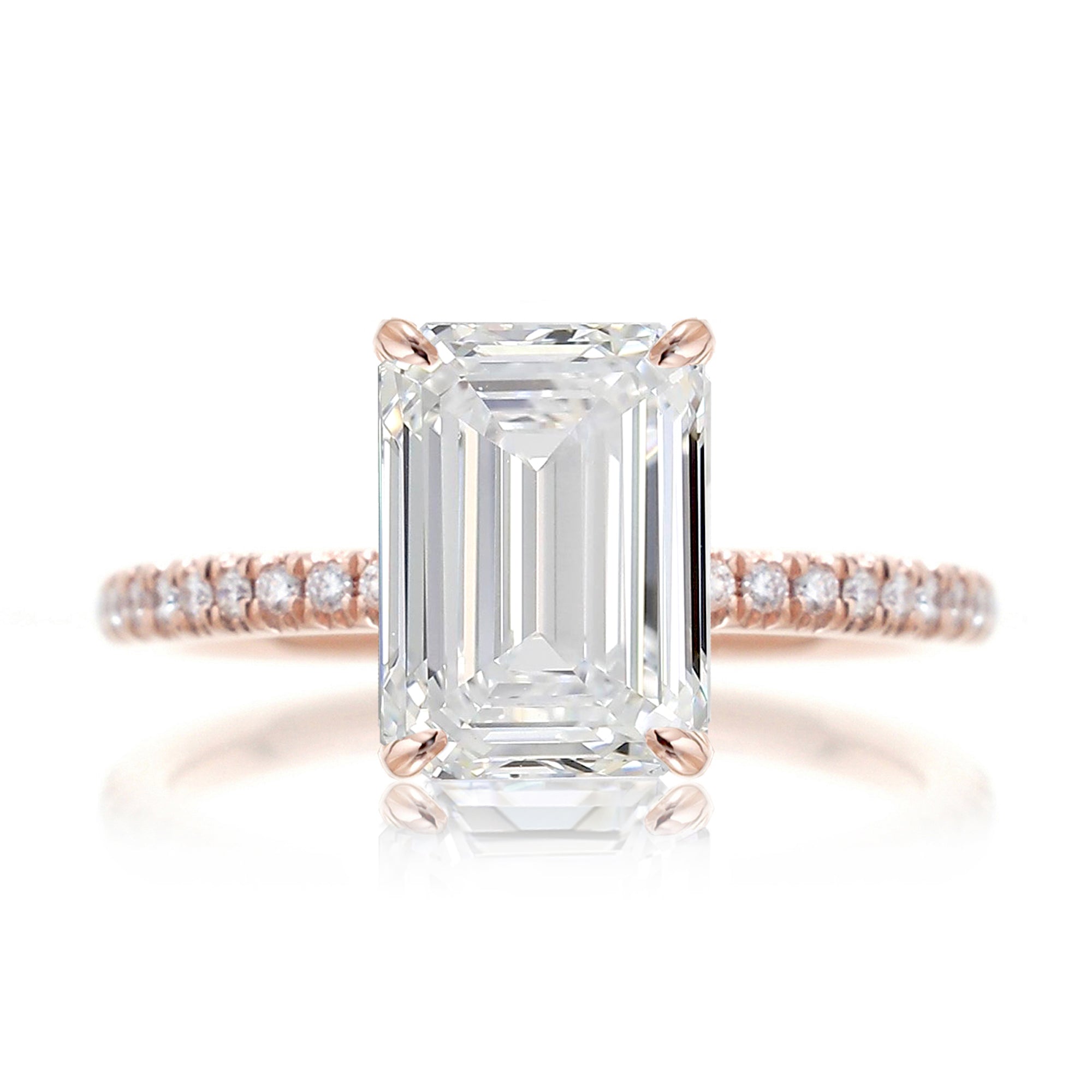 Emerald cut diamond band engagement ring rose gold - the Ava