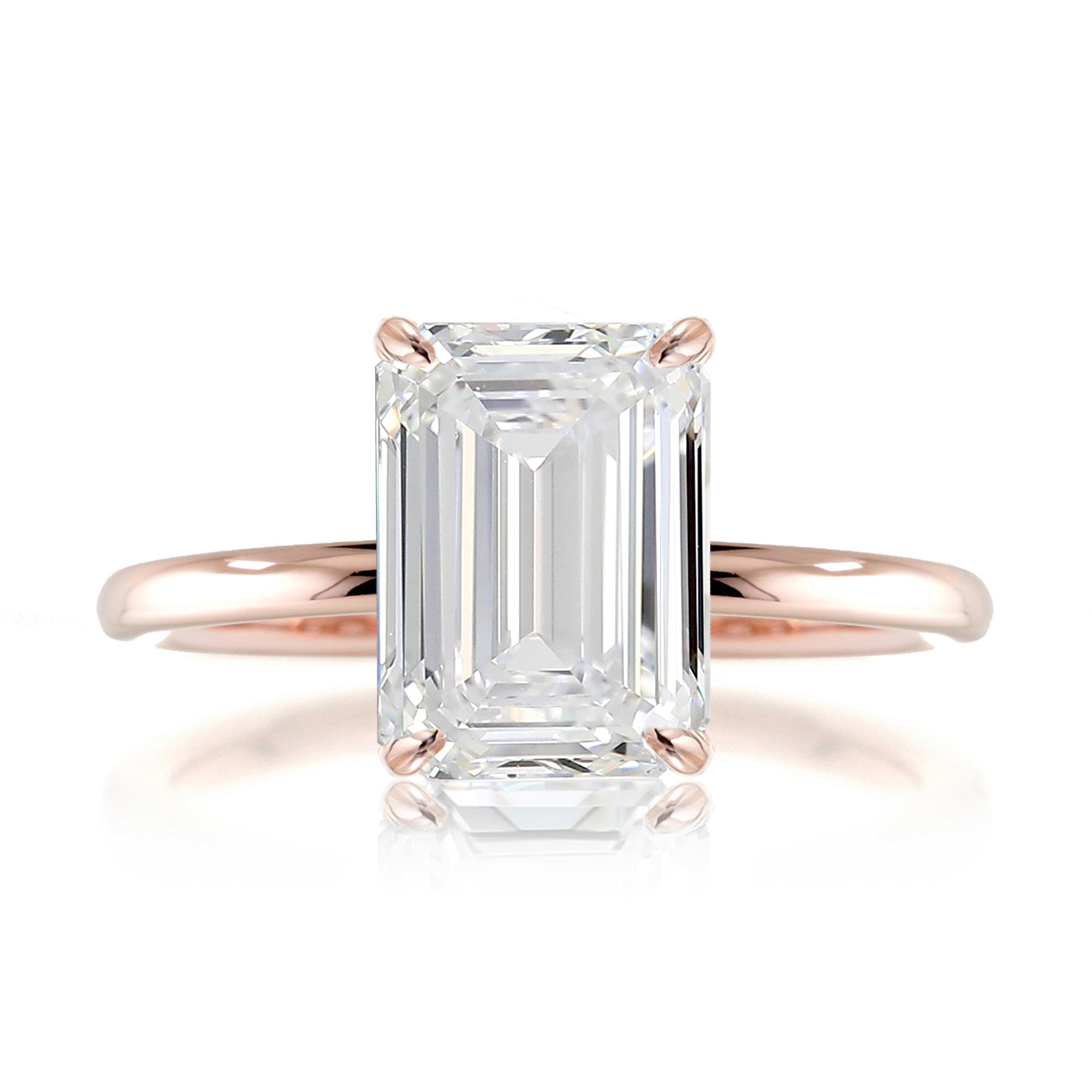 Emerald cut solid band engagement ring rose gold - the Ava