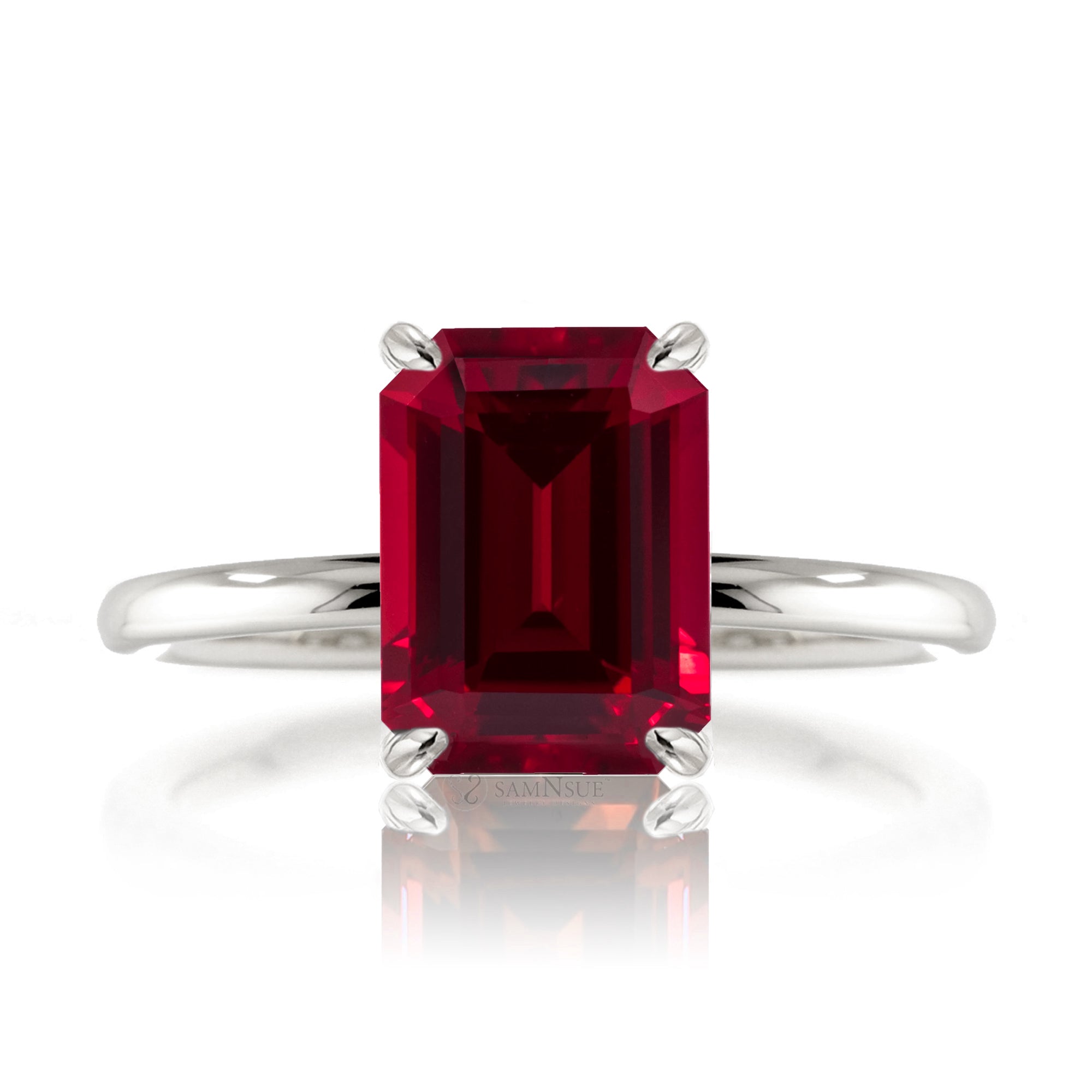Emerald cut ruby diamond engagement ring white gold - the Ava