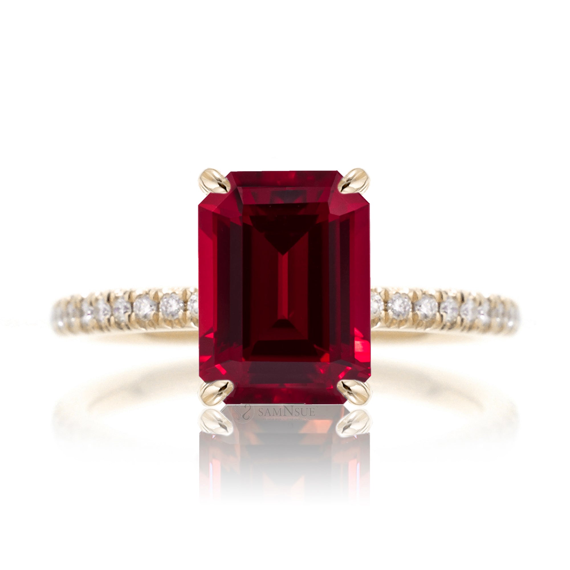 The Ava Emerald Cut Ruby Ring (Lab Grown)