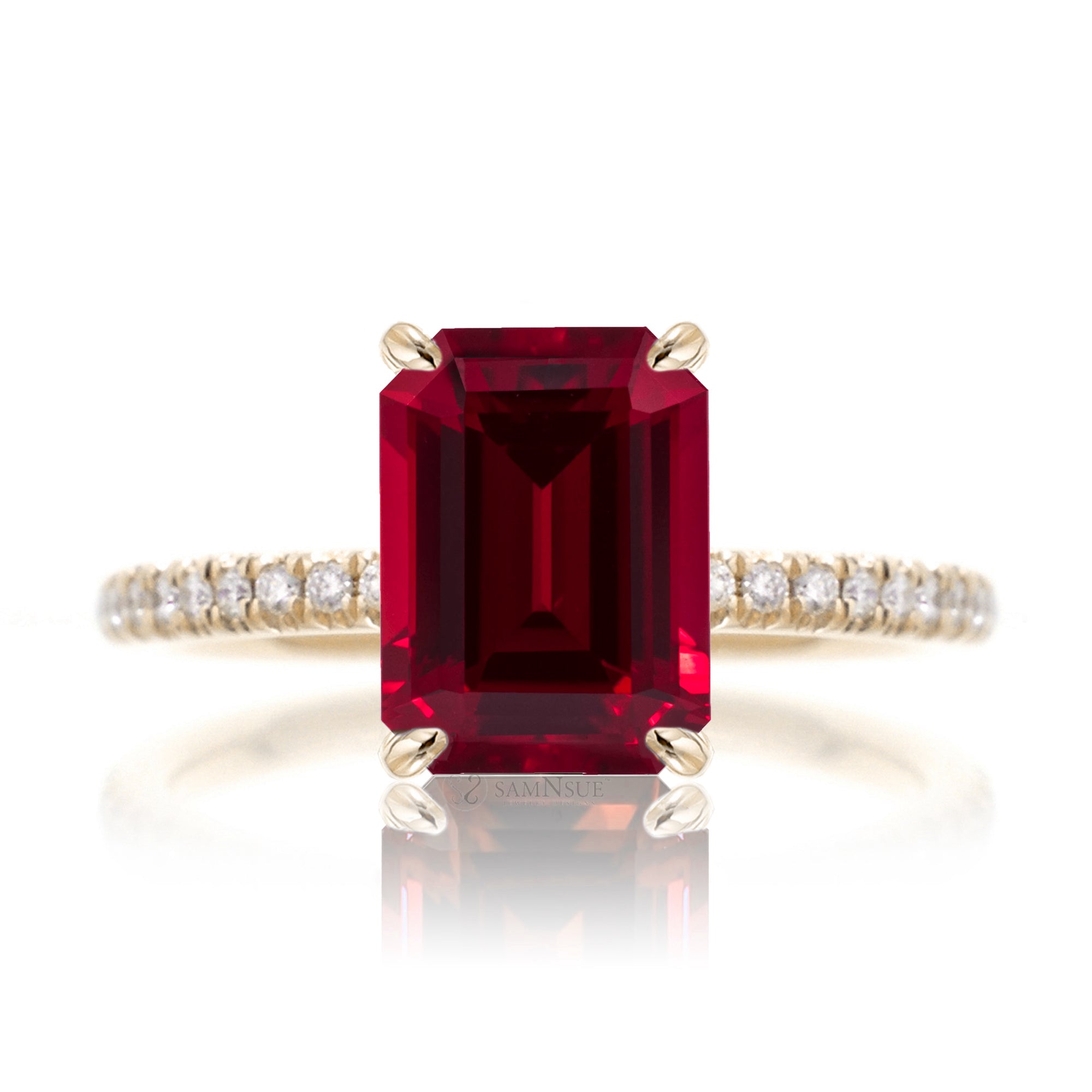 The Ava Emerald Cut Ruby Ring (Lab Grown)