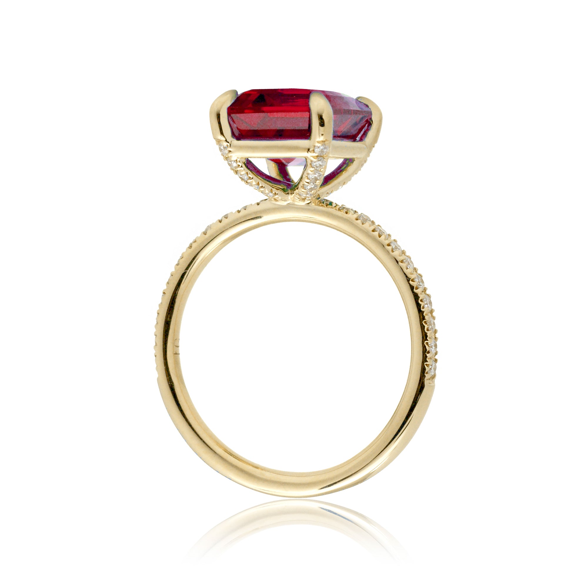 Emerald cut ruby diamond engagement ring yellow gold - the Ava