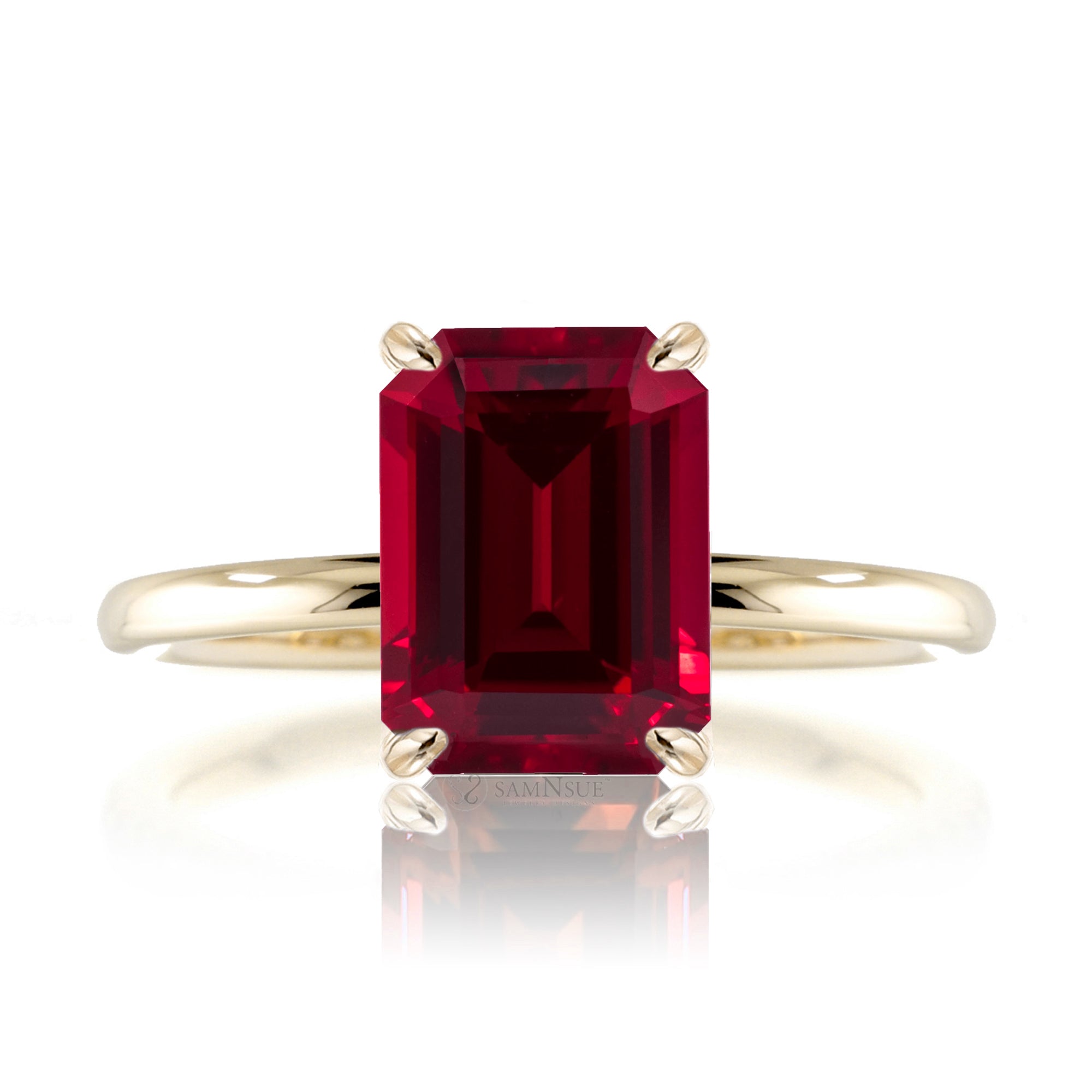 Emerald cut ruby diamond engagement ring yellow gold - the Ava