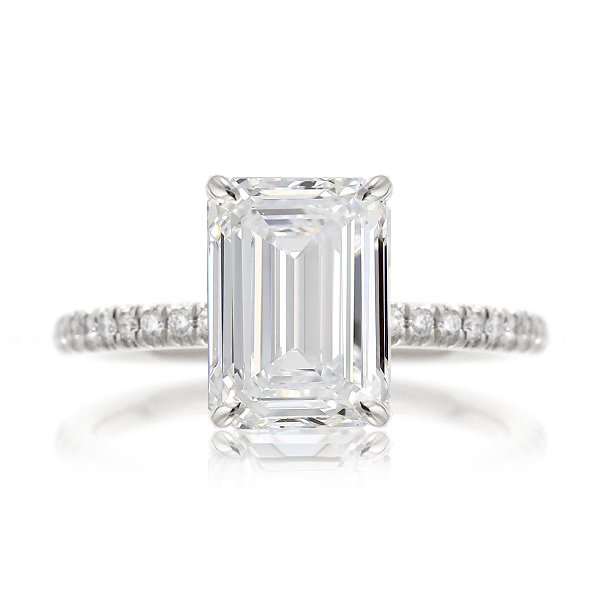 Emerald cut diamond band engagement ring white gold - the Ava