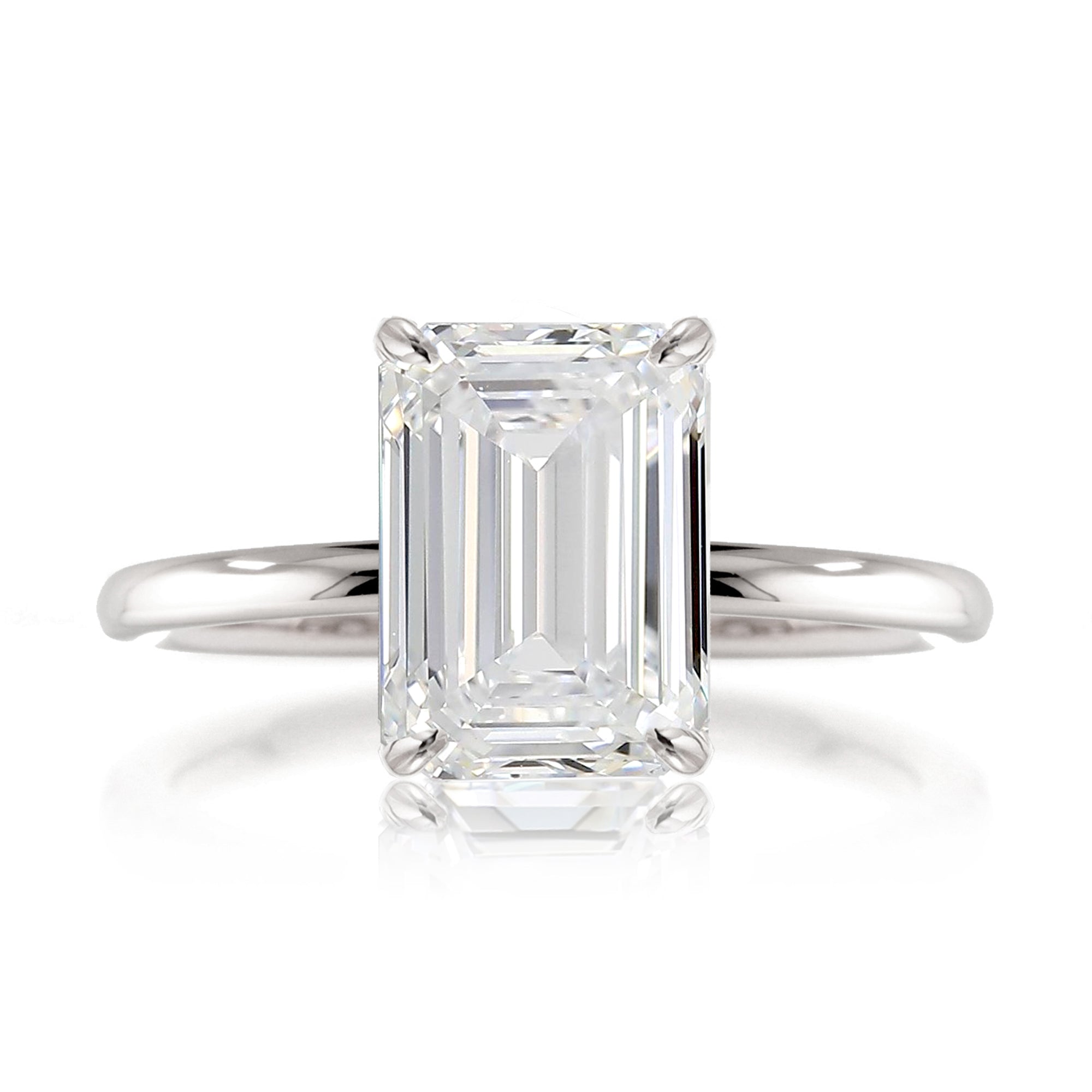 Emerald cut solid band engagement ring white gold - the Ava