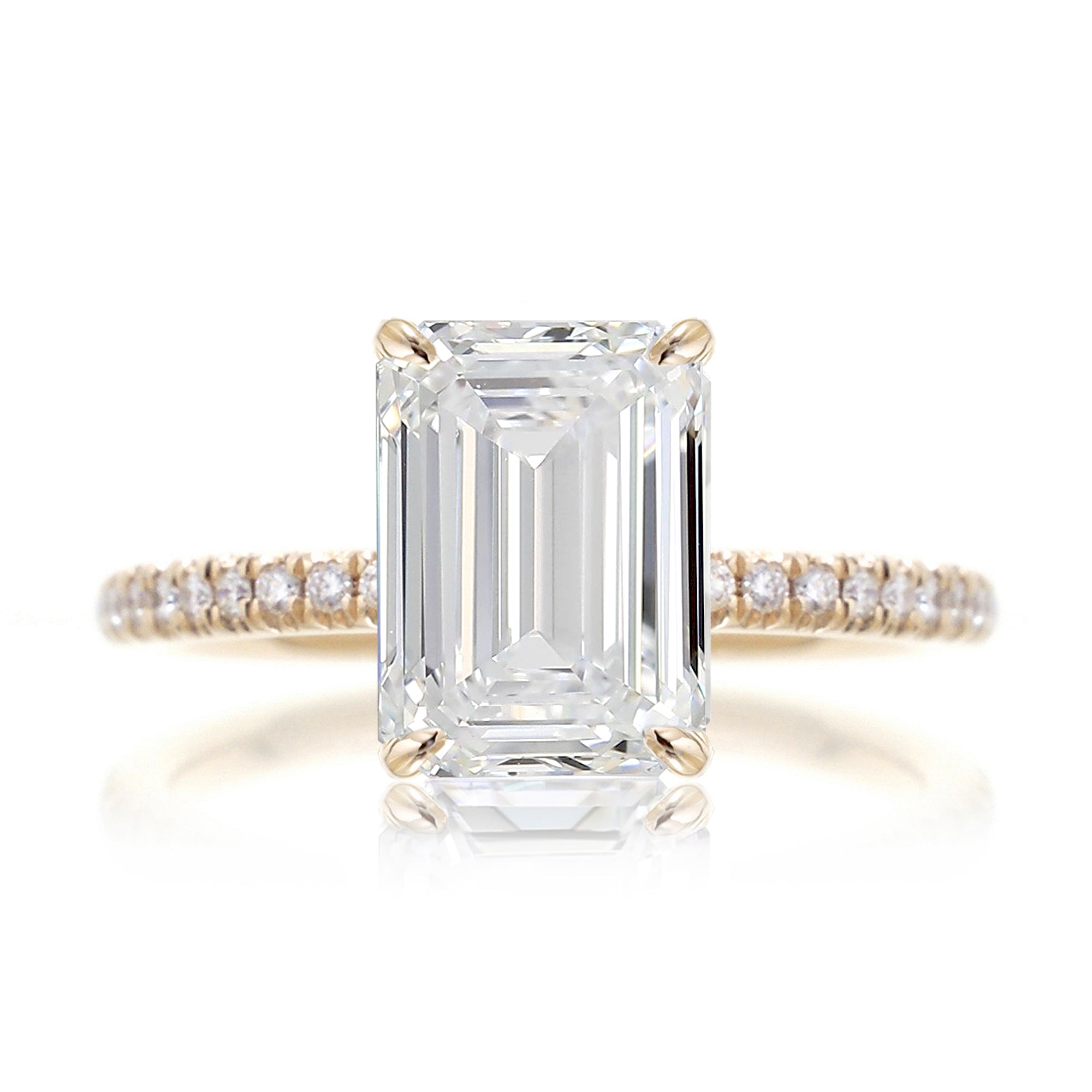 Emerald cut diamond band engagement ring yellow gold - the Ava