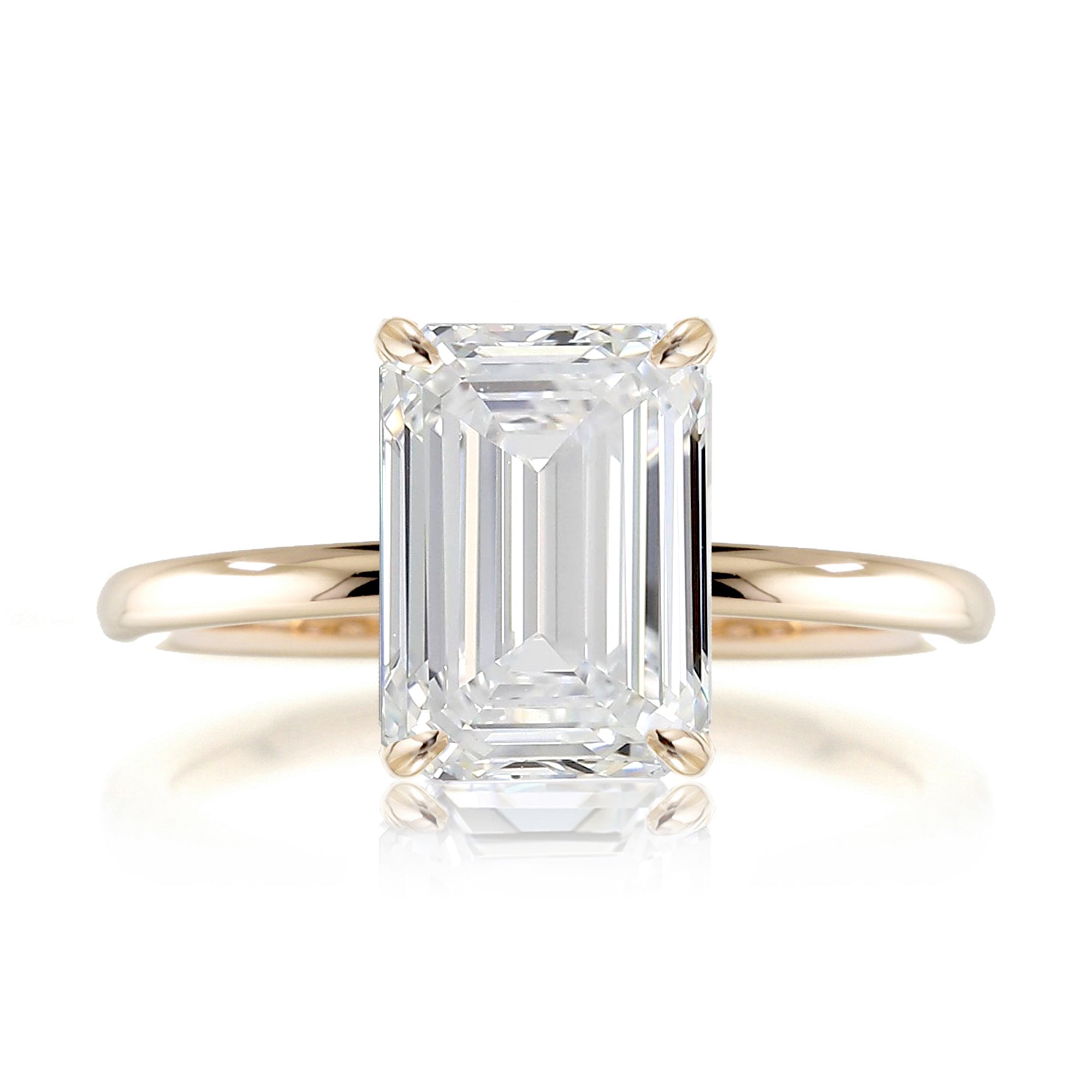 Emerald cut solid band engagement ring yellow gold - the Ava