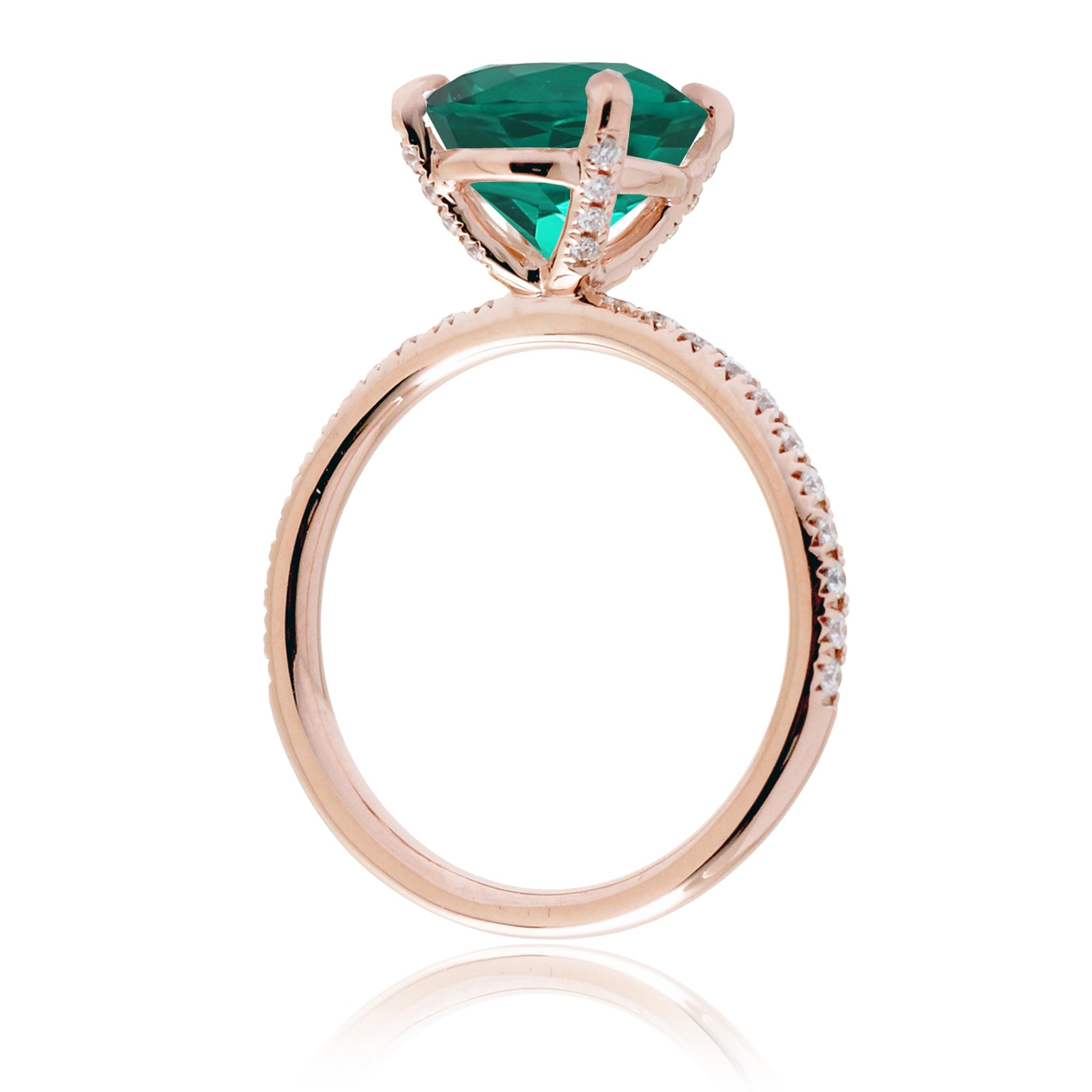 Oval green emerald diamond band engagement ring rose gold - the Ava