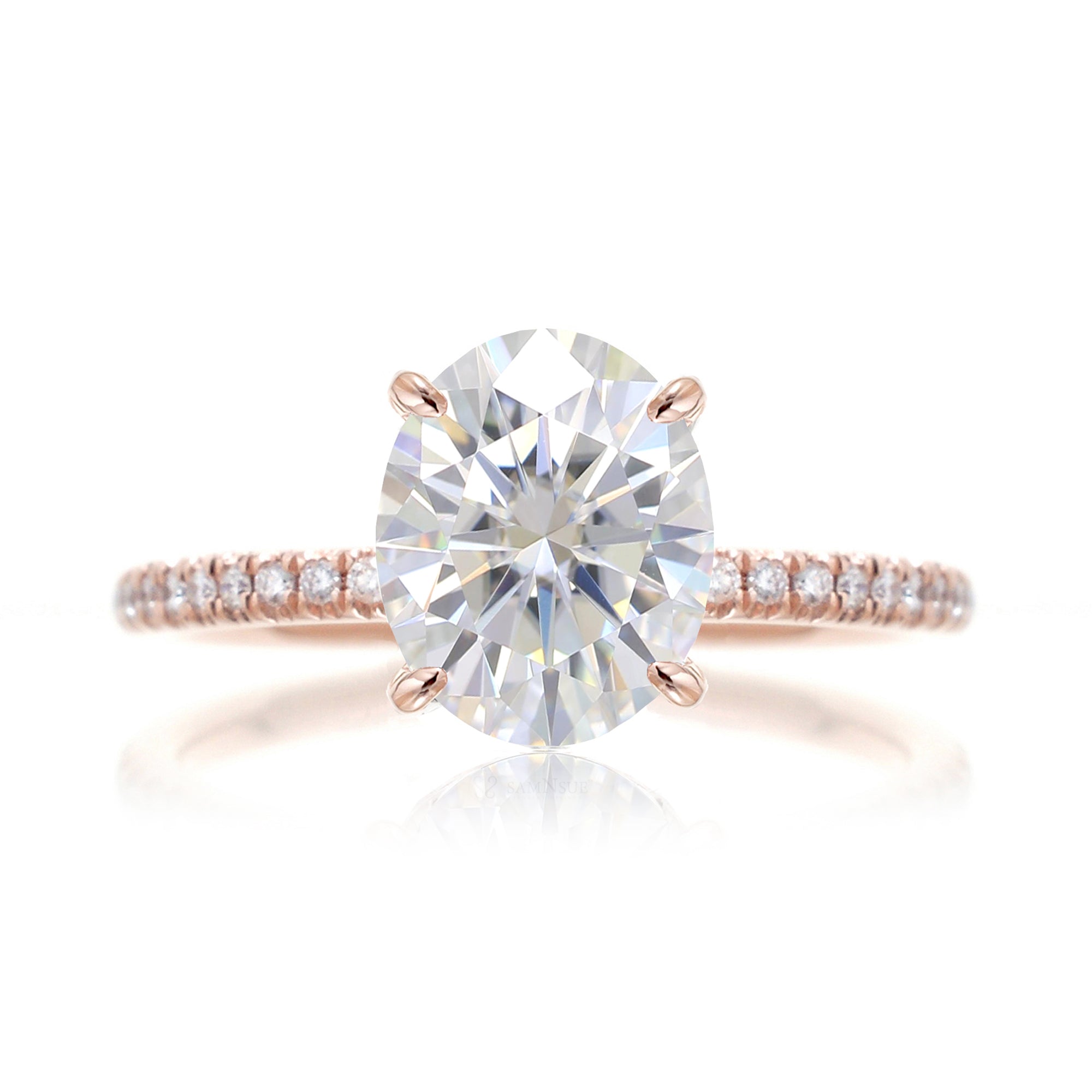 Oval cut moissanite diamond band engagement ring rose gold - The Ava