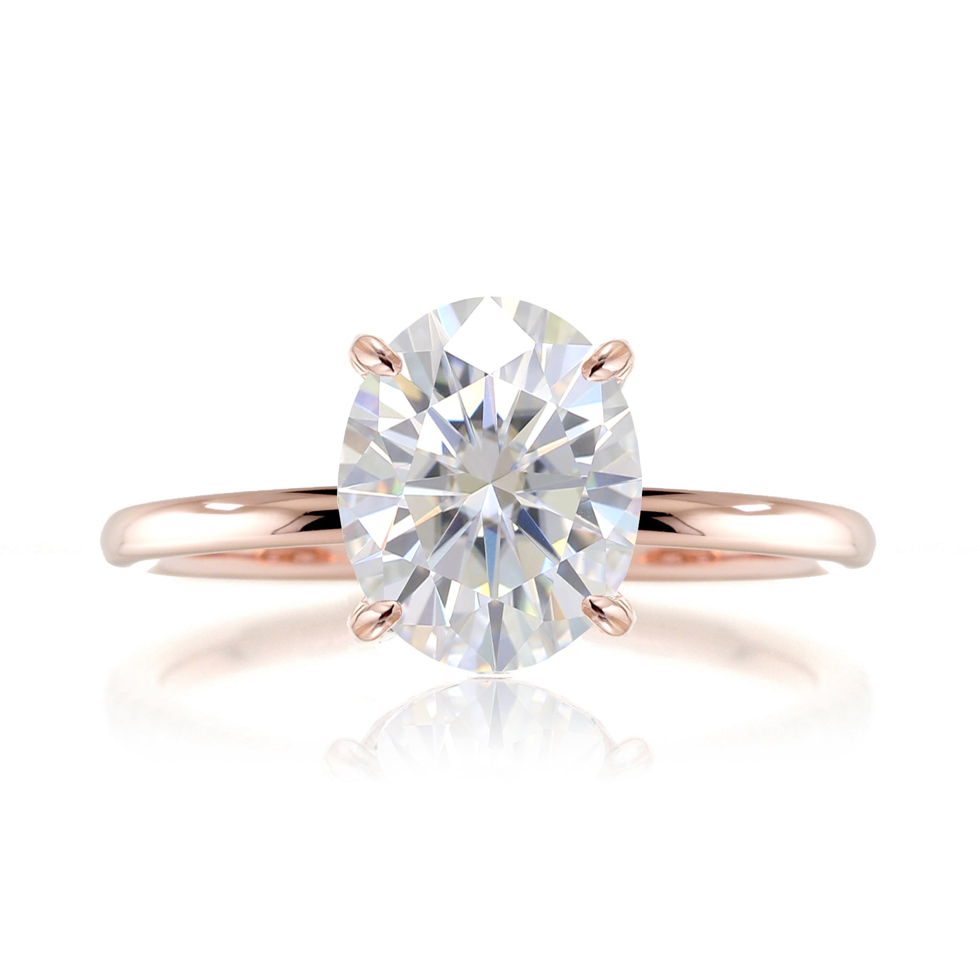 Oval cut moissanite solid band engagement ring rose gold - The Ava