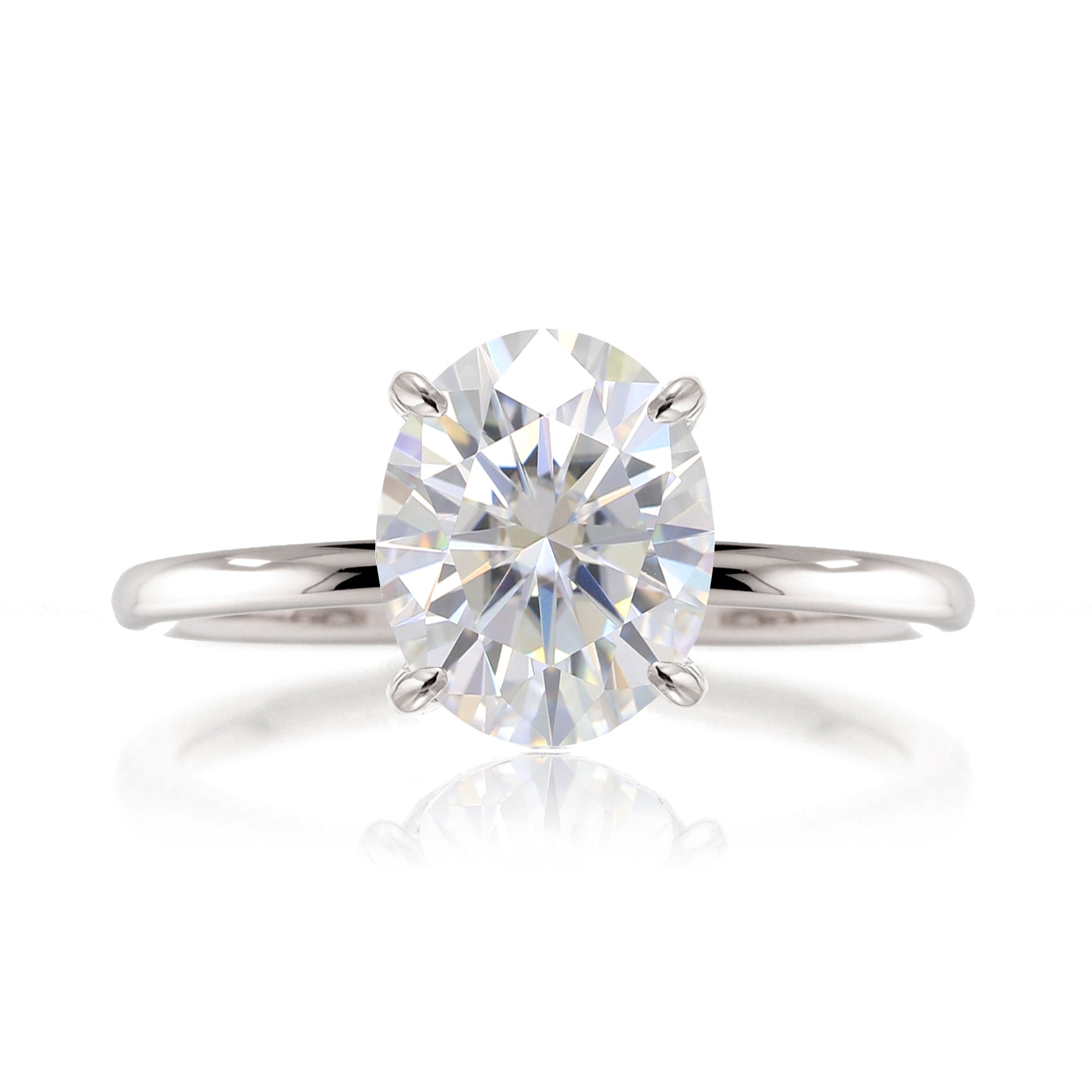 Oval cut moissanite solid band engagement ring white gold - The Ava