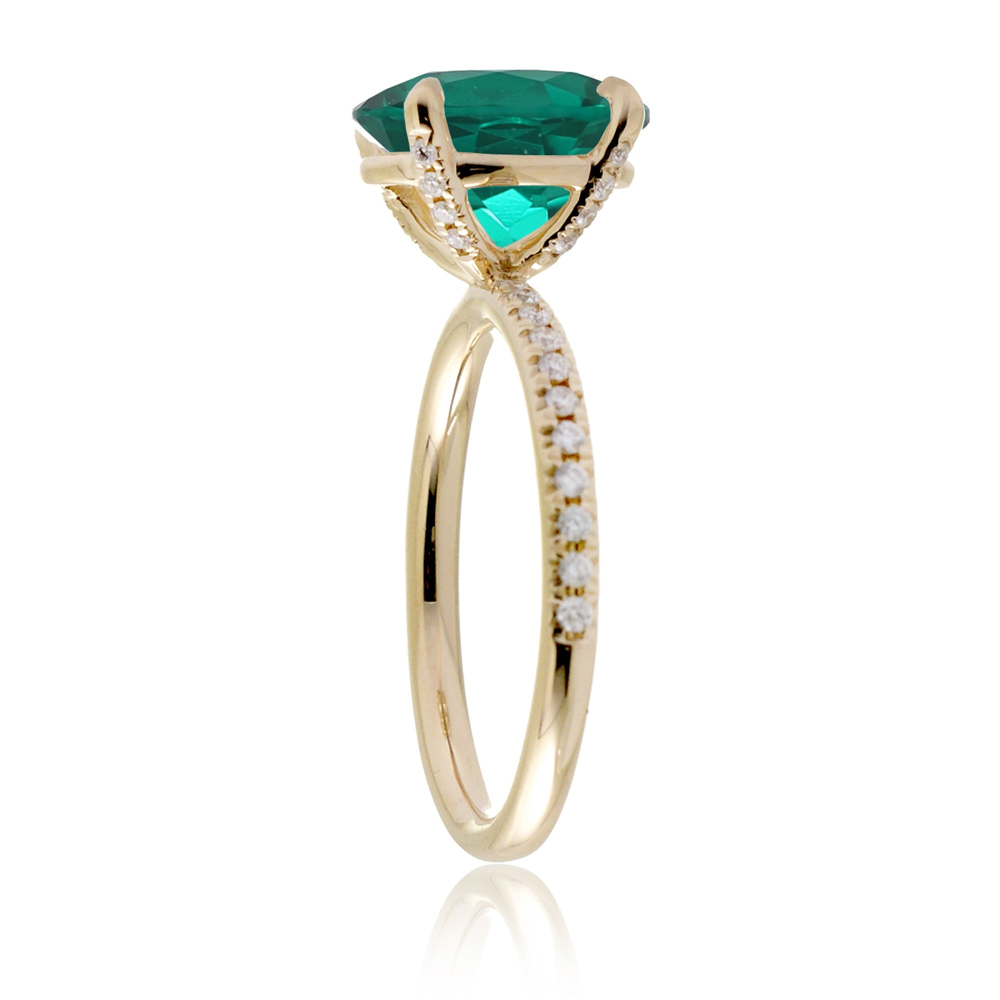 Oval green emerald diamond band engagement ring yellow gold - the Ava