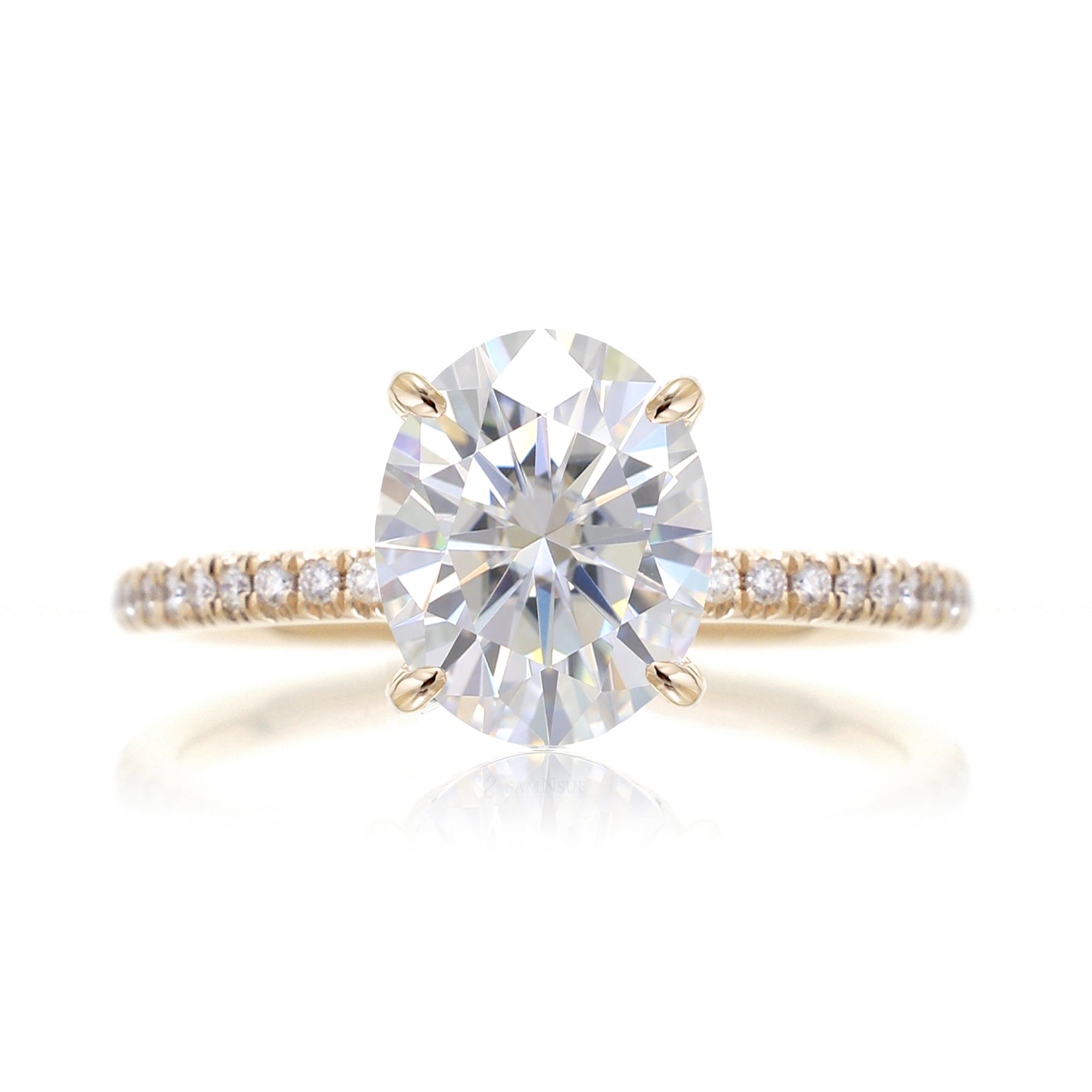 Oval cut moissanite diamond band engagement ring yellow gold - The Ava