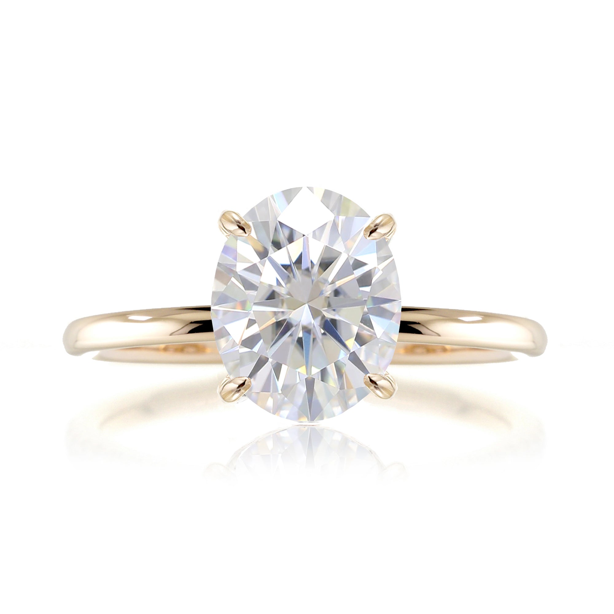 Oval cut moissanite solid band engagement ring yellow gold - The Ava