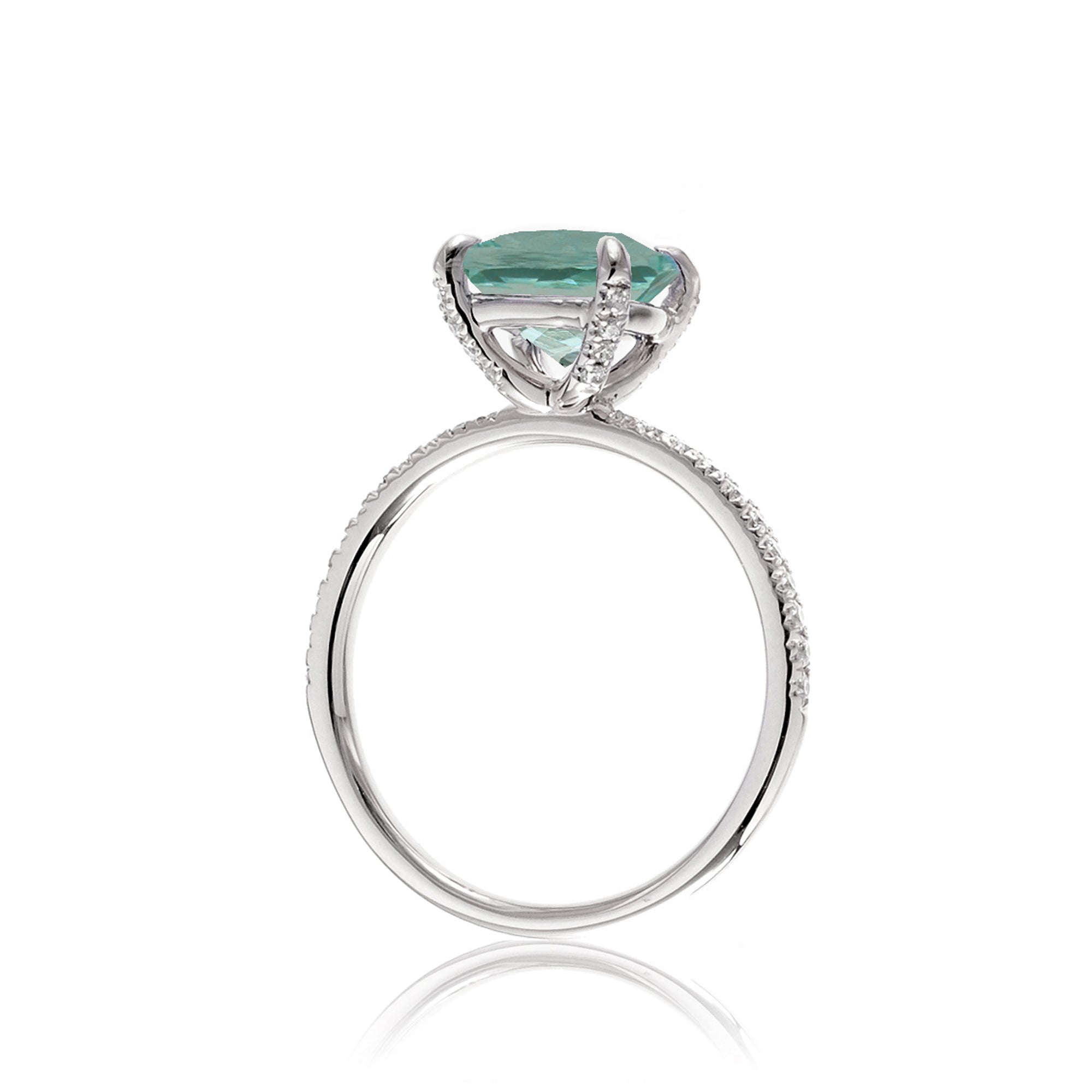 Green sapphire ring pear cut dainty diamond band white gold
