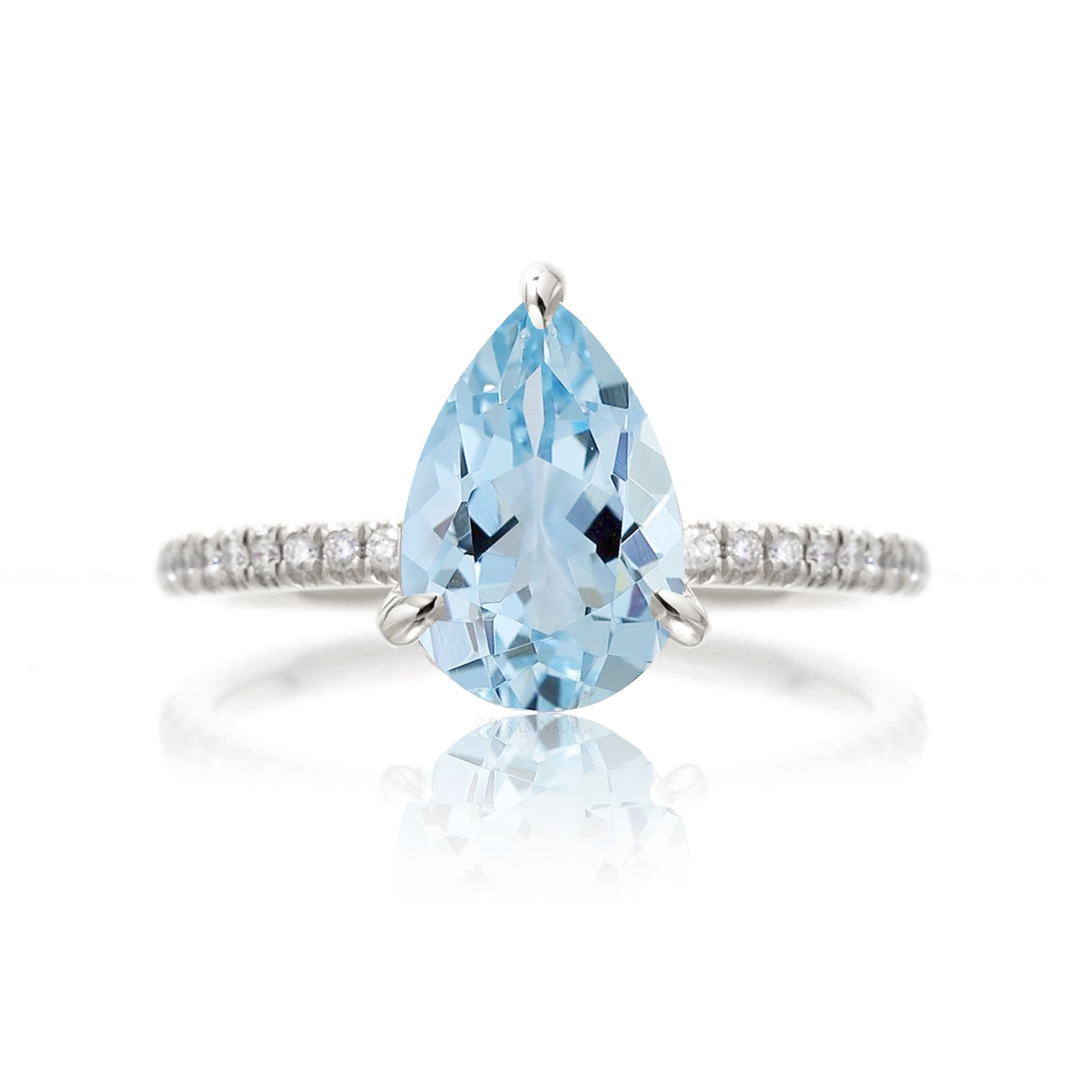 White Gold Pear Aquamarine Engagement Ring – The Ava