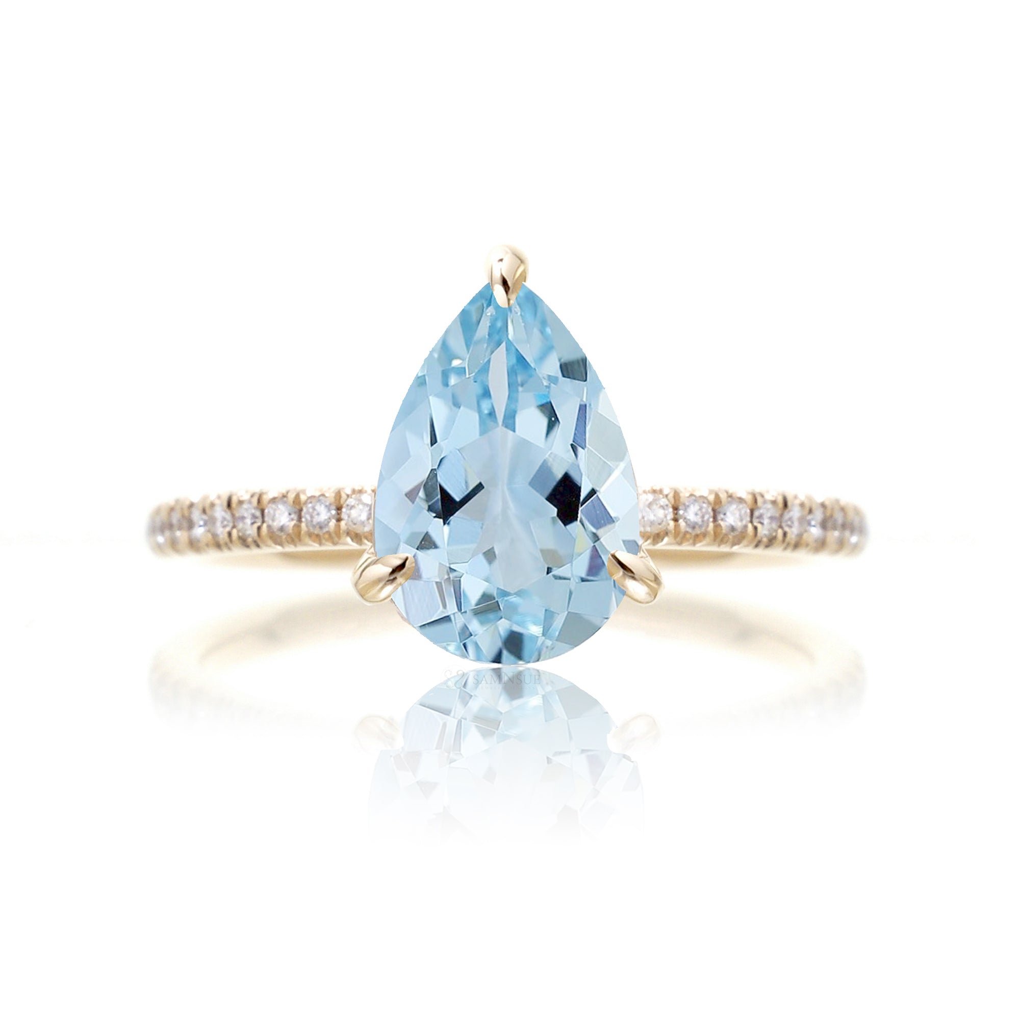 Yellow Gold Pear Aquamarine Engagement Ring – The Ava
