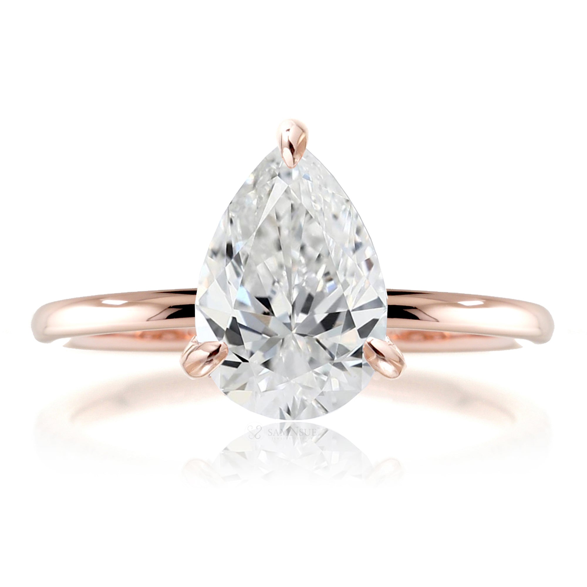 Pear cut lab-grown diamond engagement ring rose gold - The Ava solid band