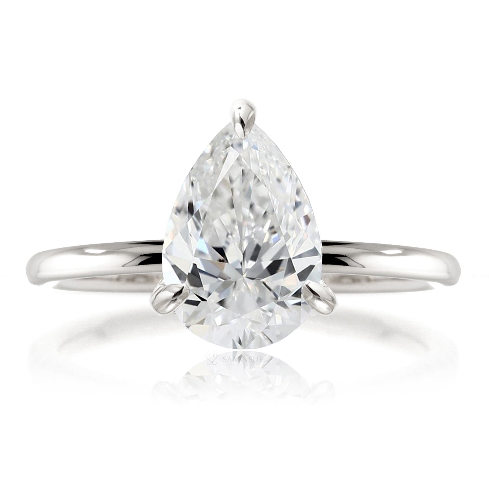 Pear cut lab-grown diamond engagement ring white gold - The Ava solid band