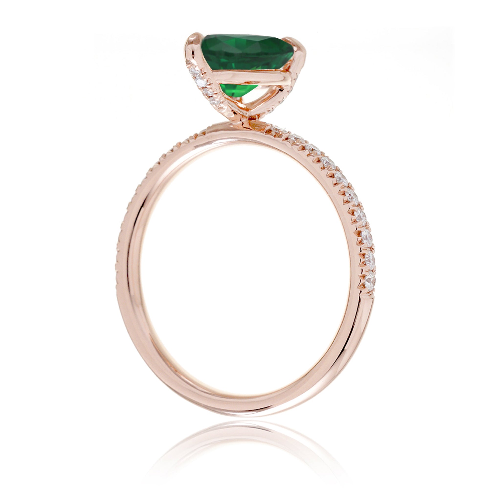 Pear green emerald diamond band engagement ring rose gold - the Ava