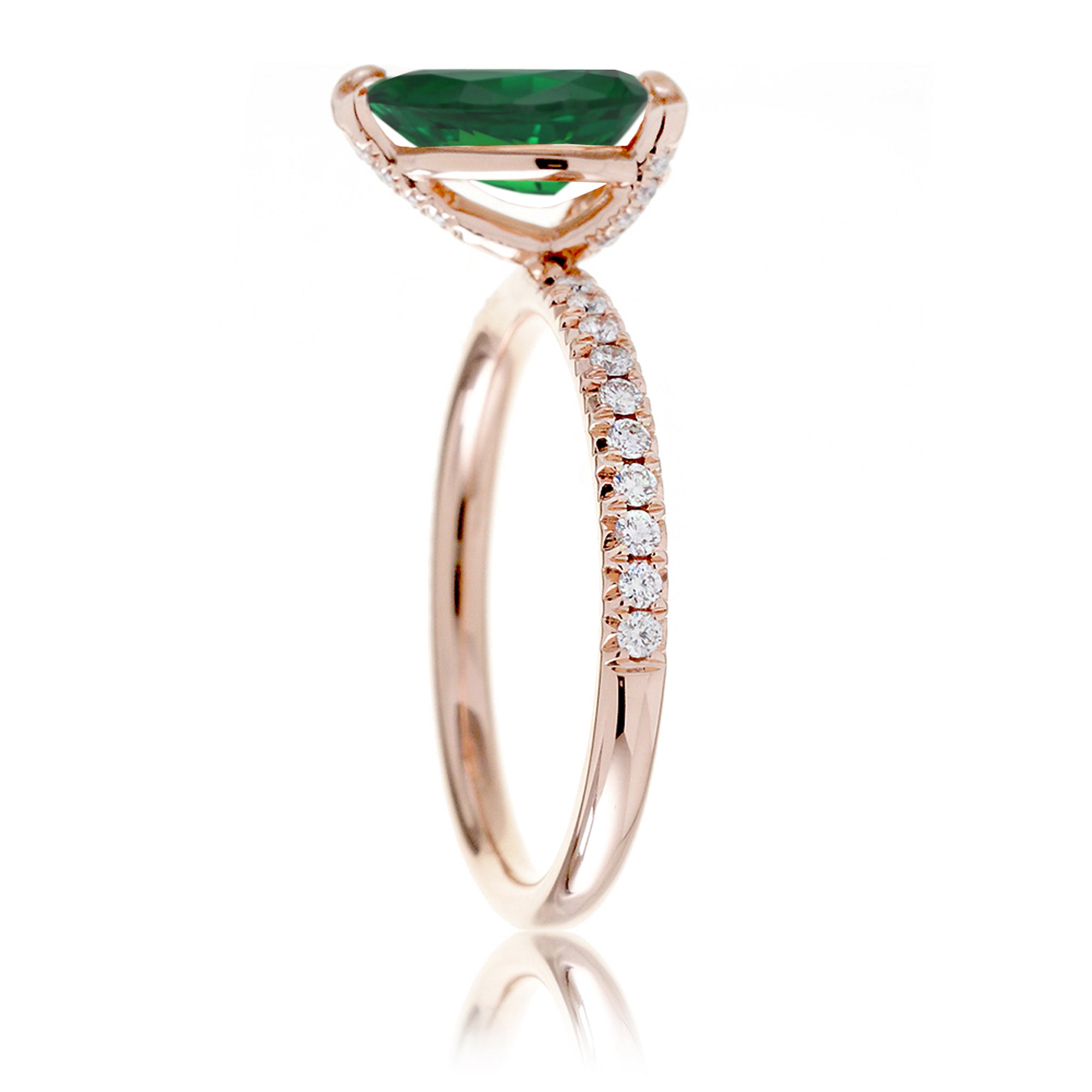 Pear green emerald diamond band engagement ring rose gold - the Ava