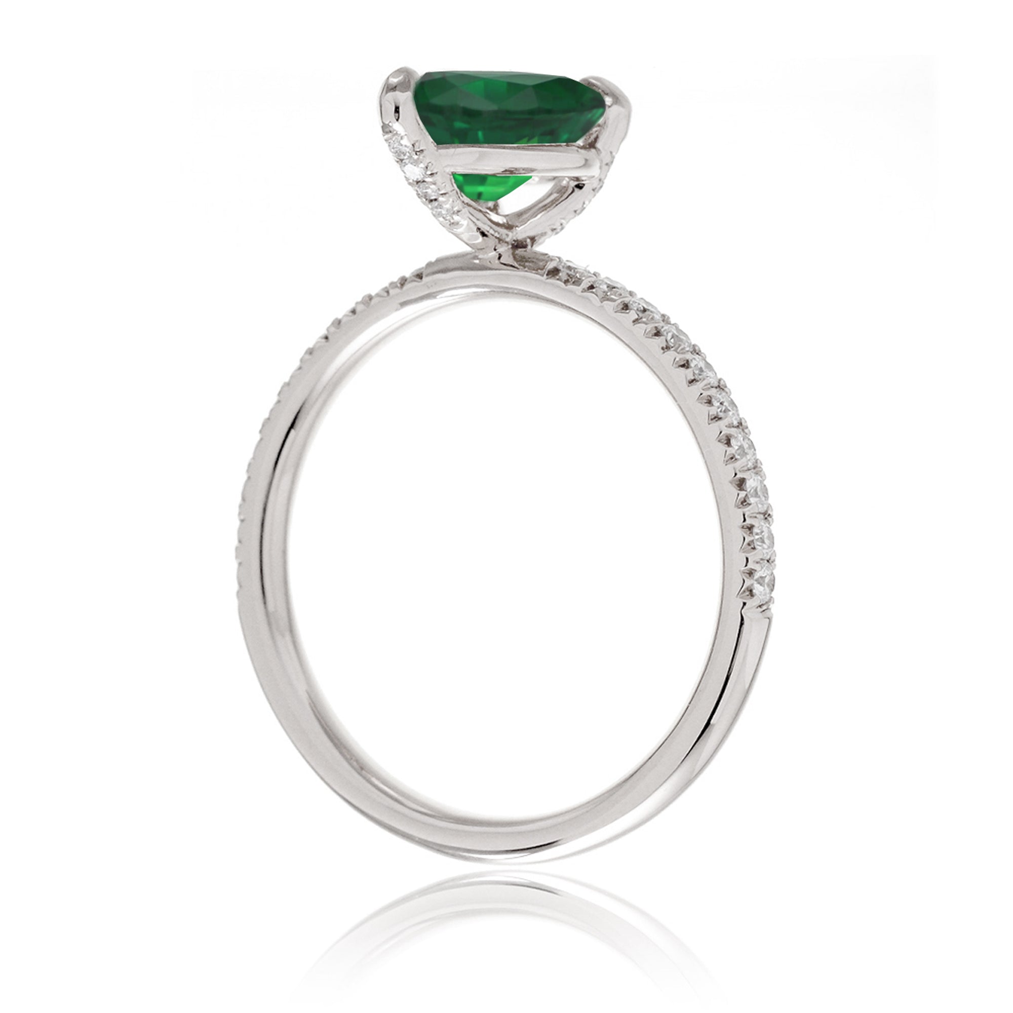 Pear green emerald diamond band engagement ring white gold - the Ava