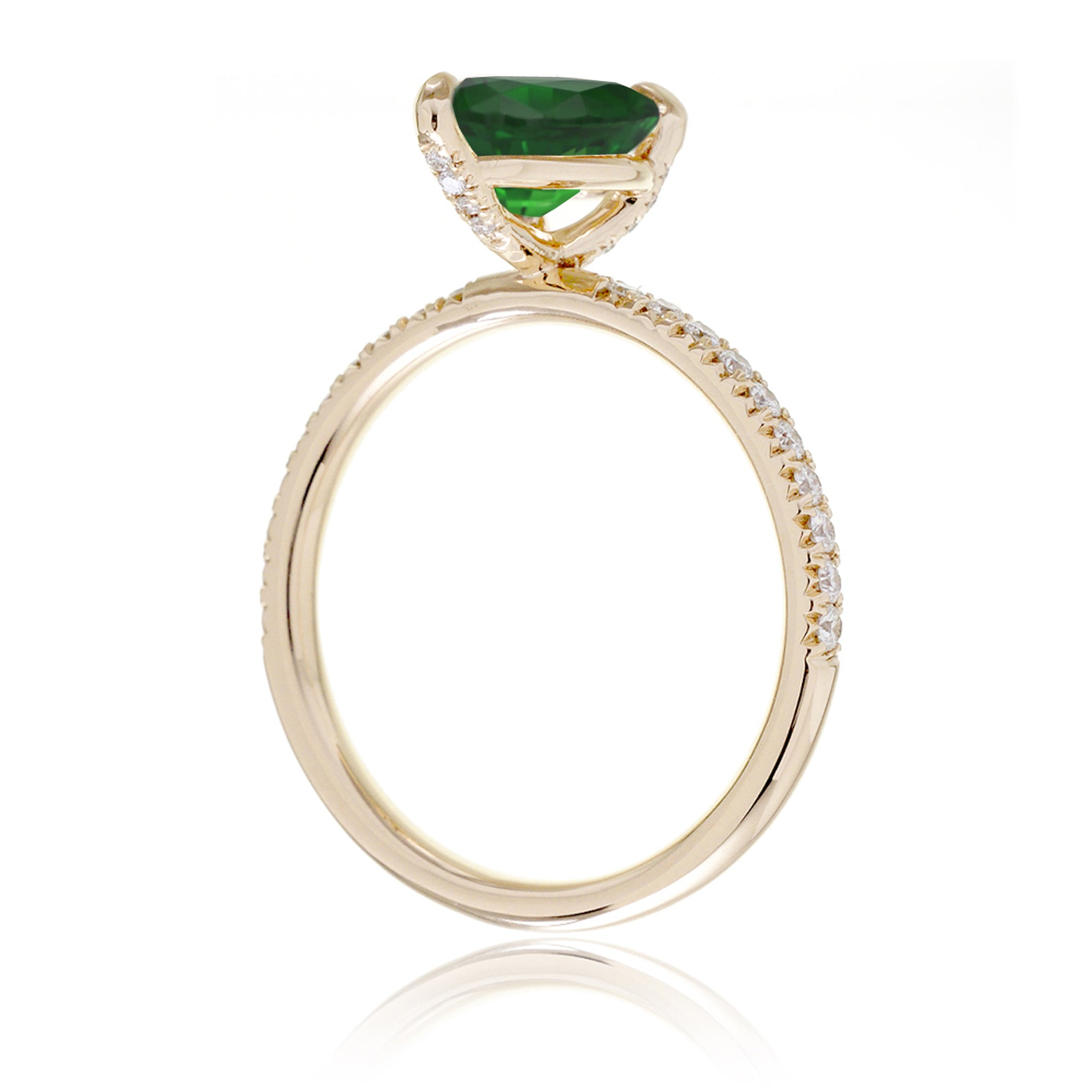 Pear green emerald diamond band engagement ring yellow gold - the Ava