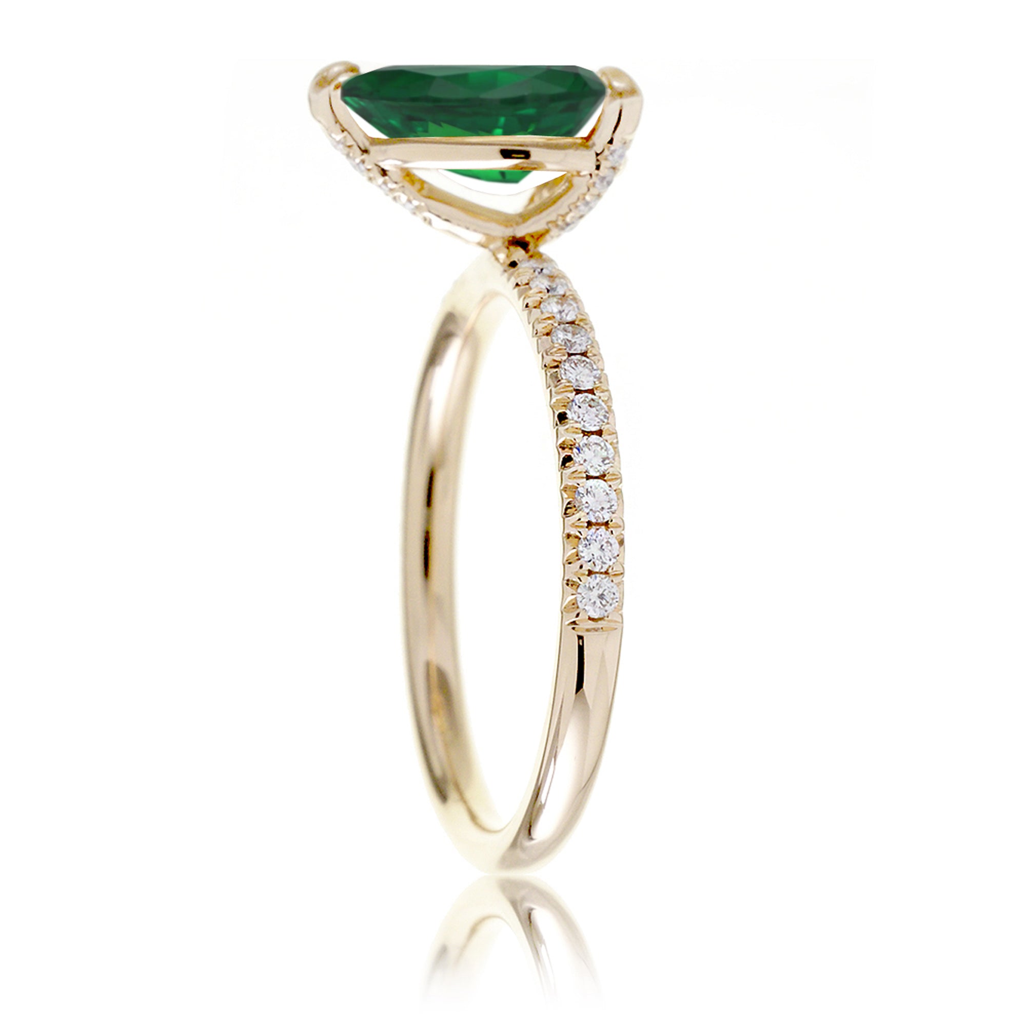 Pear green emerald diamond band engagement ring yellow gold - the Ava