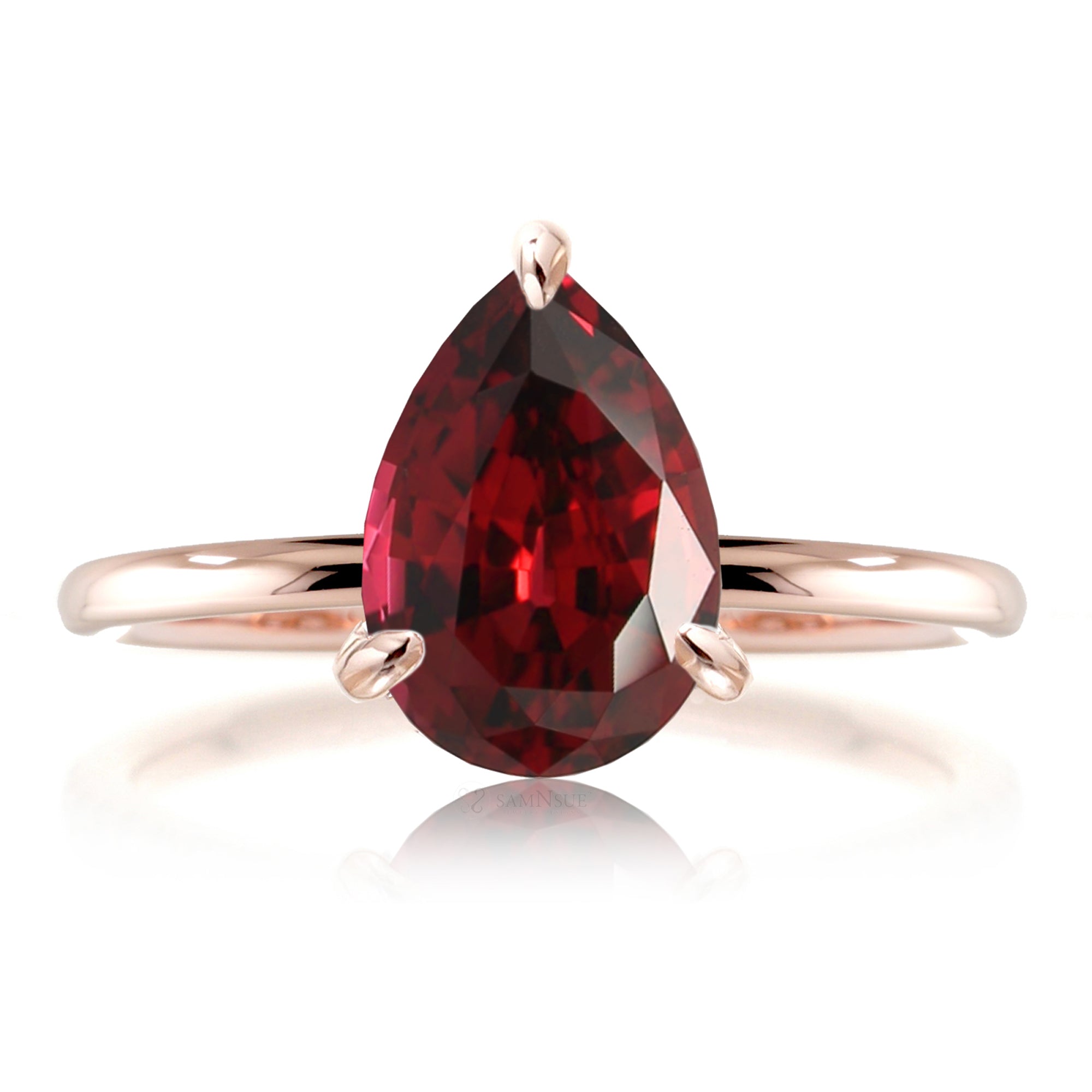 Pear cut lab-grown ruby engagement ring solid band rose gold - the Ava