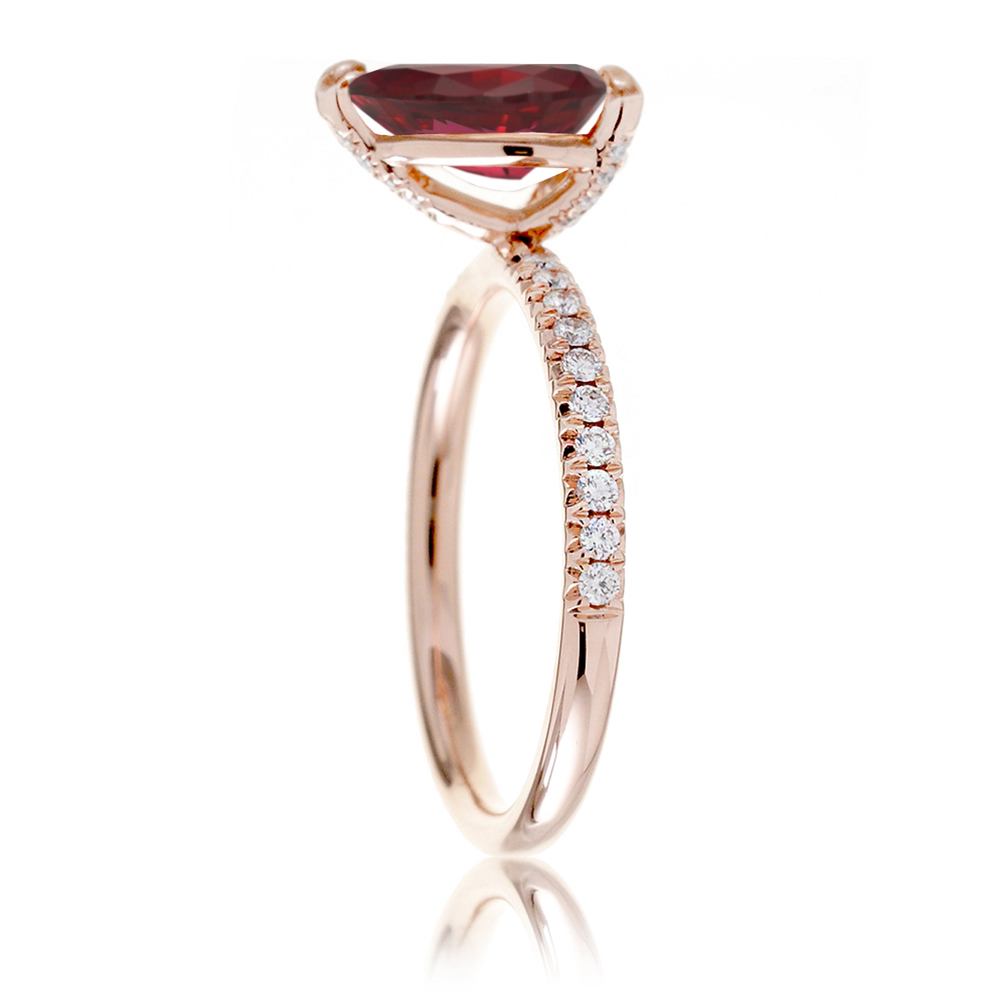 Pear cut lab-grown ruby engagement ring diamond band rose gold - the Ava
