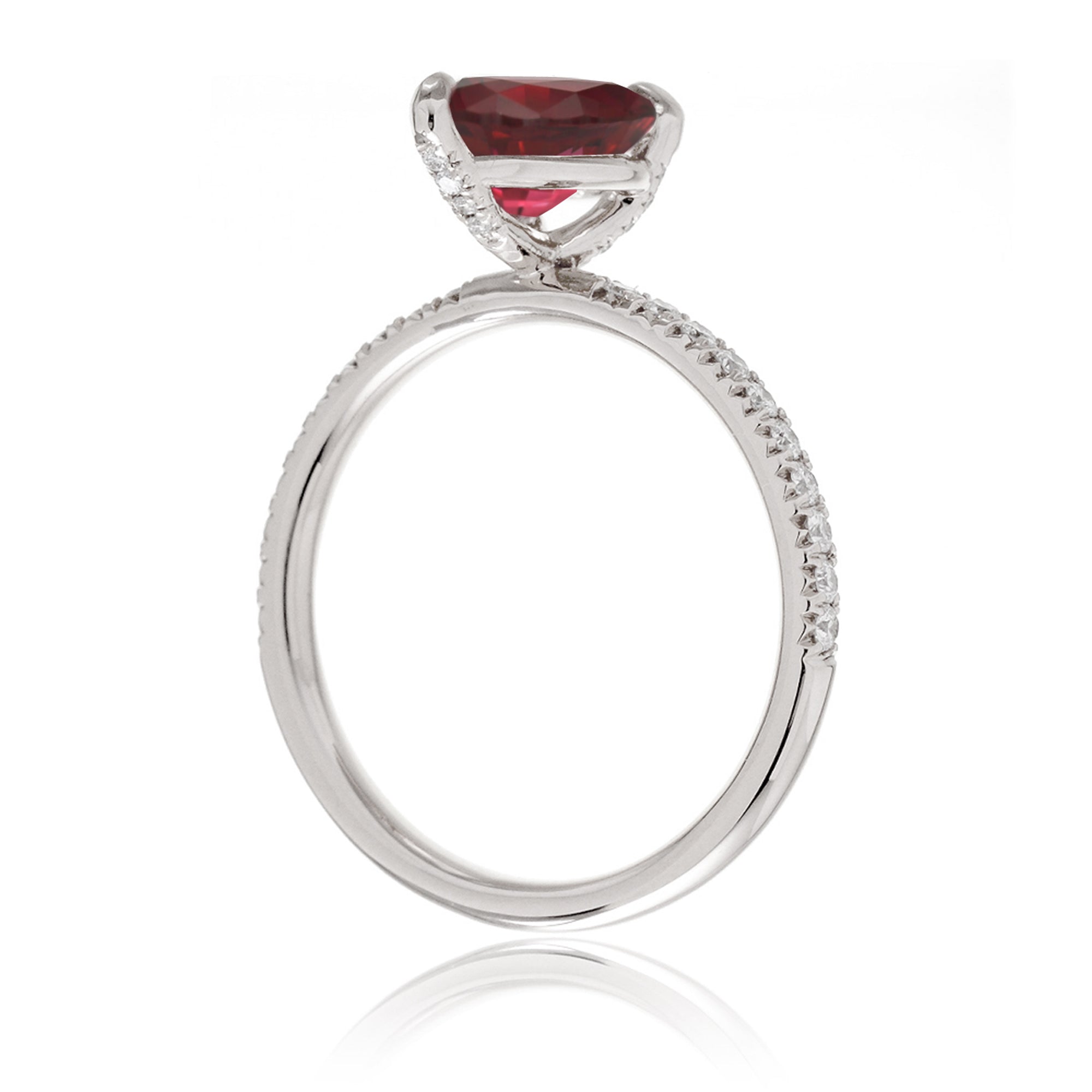 Pear cut lab-grown ruby engagement ring diamond band white gold - the Ava