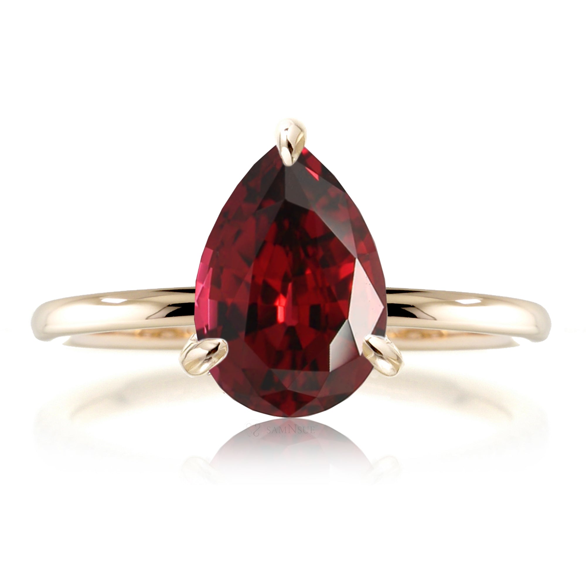Pear cut lab-grown ruby engagement ring solid band yellow gold - the Ava