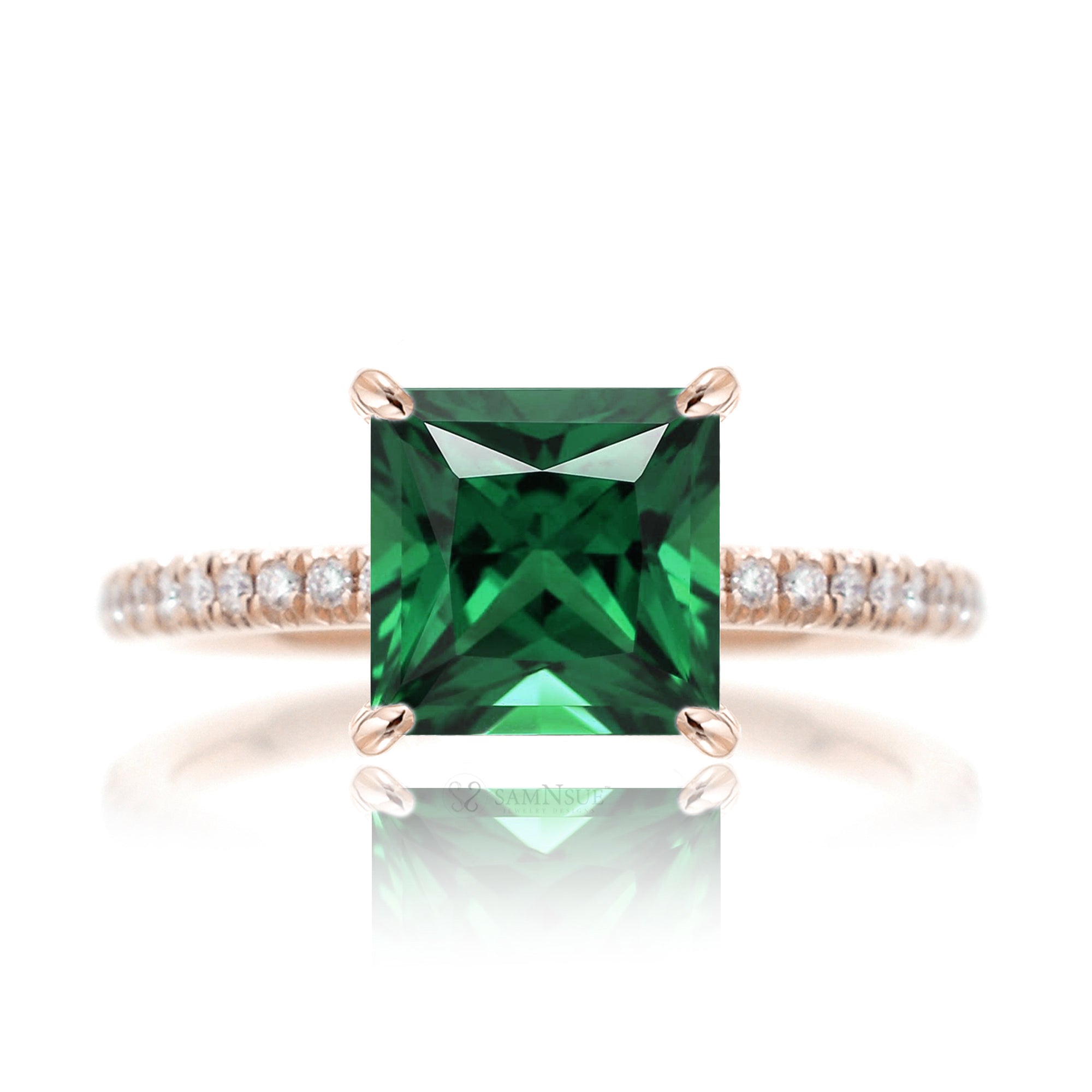 The Ava Princess Cut Emerald Ring (Lab Grown)