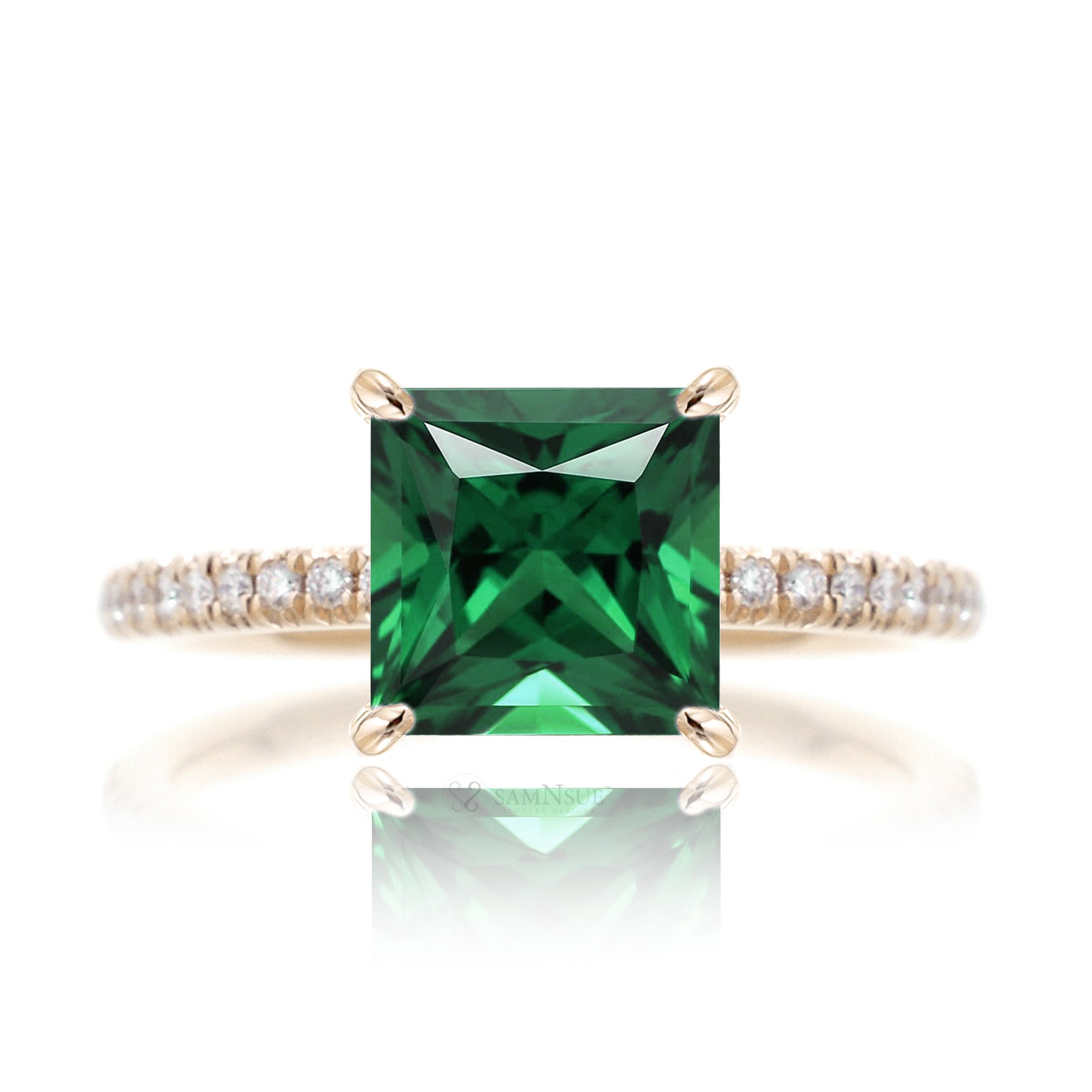 The Ava Princess Cut Emerald Ring (Lab Grown)