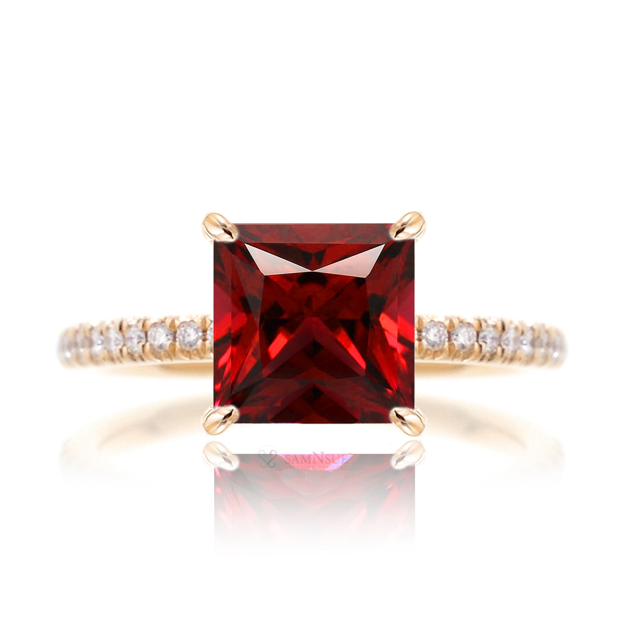 The Ava Princess Cut Ruby Ring (Lab Grown)