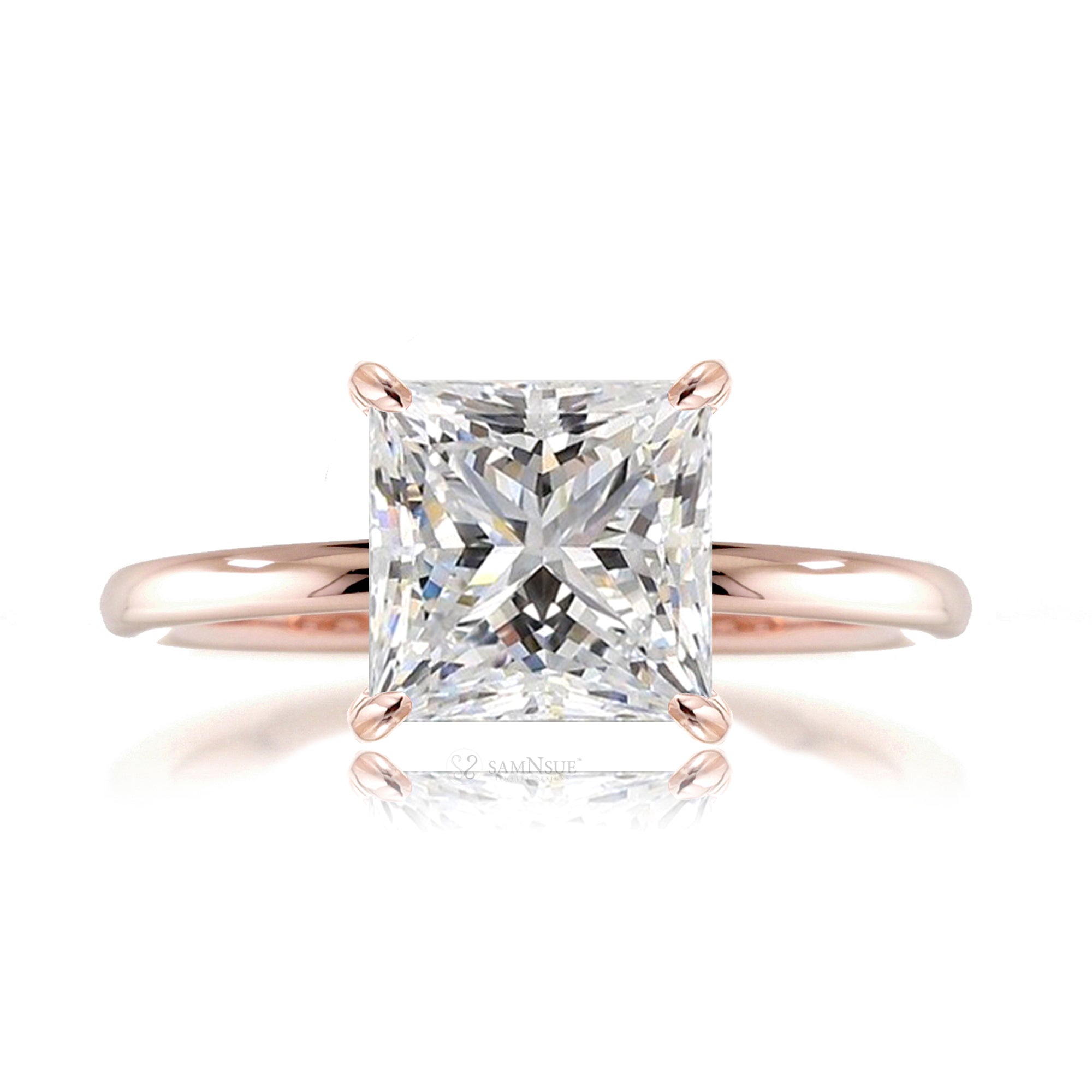 Princess cut lab-grown diamond engagement ring rose gold - The Ava solid band