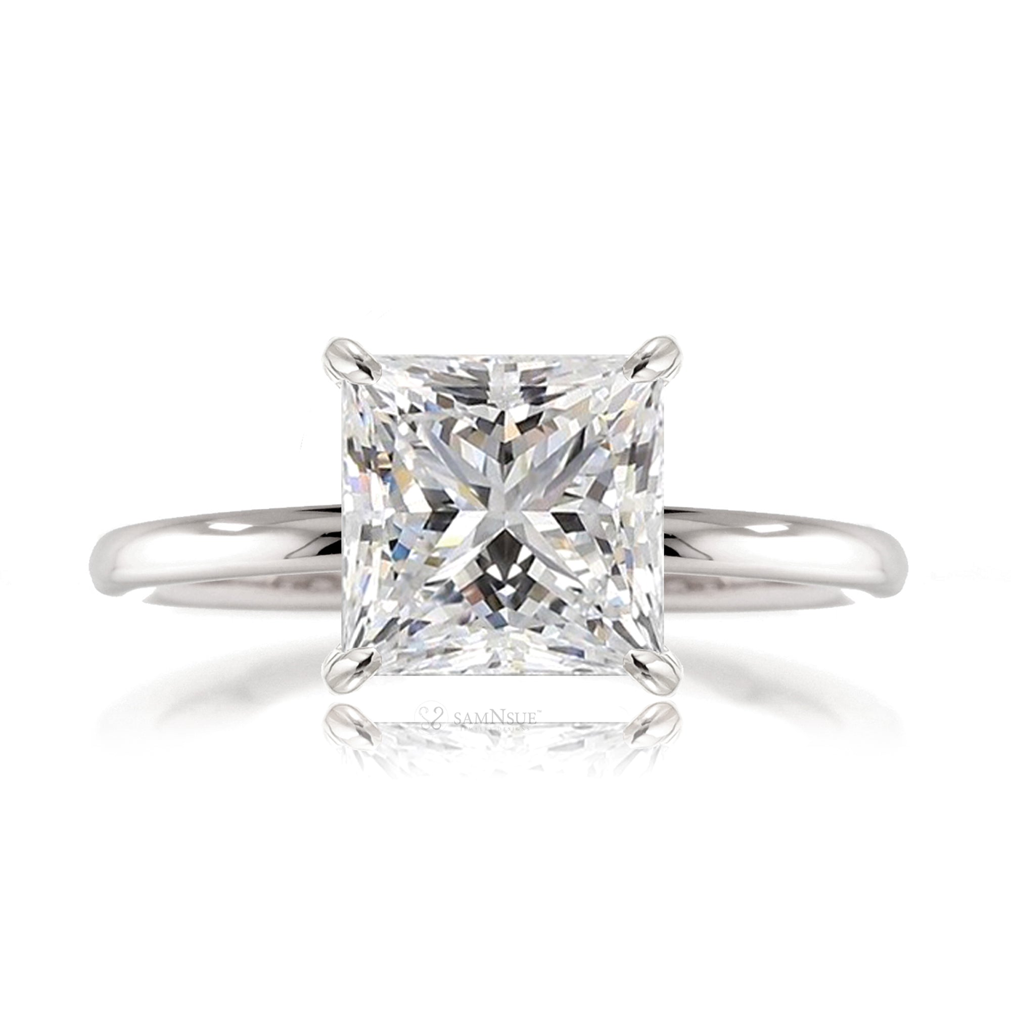 Princess cut lab-grown diamond engagement ring white gold - The Ava solid band