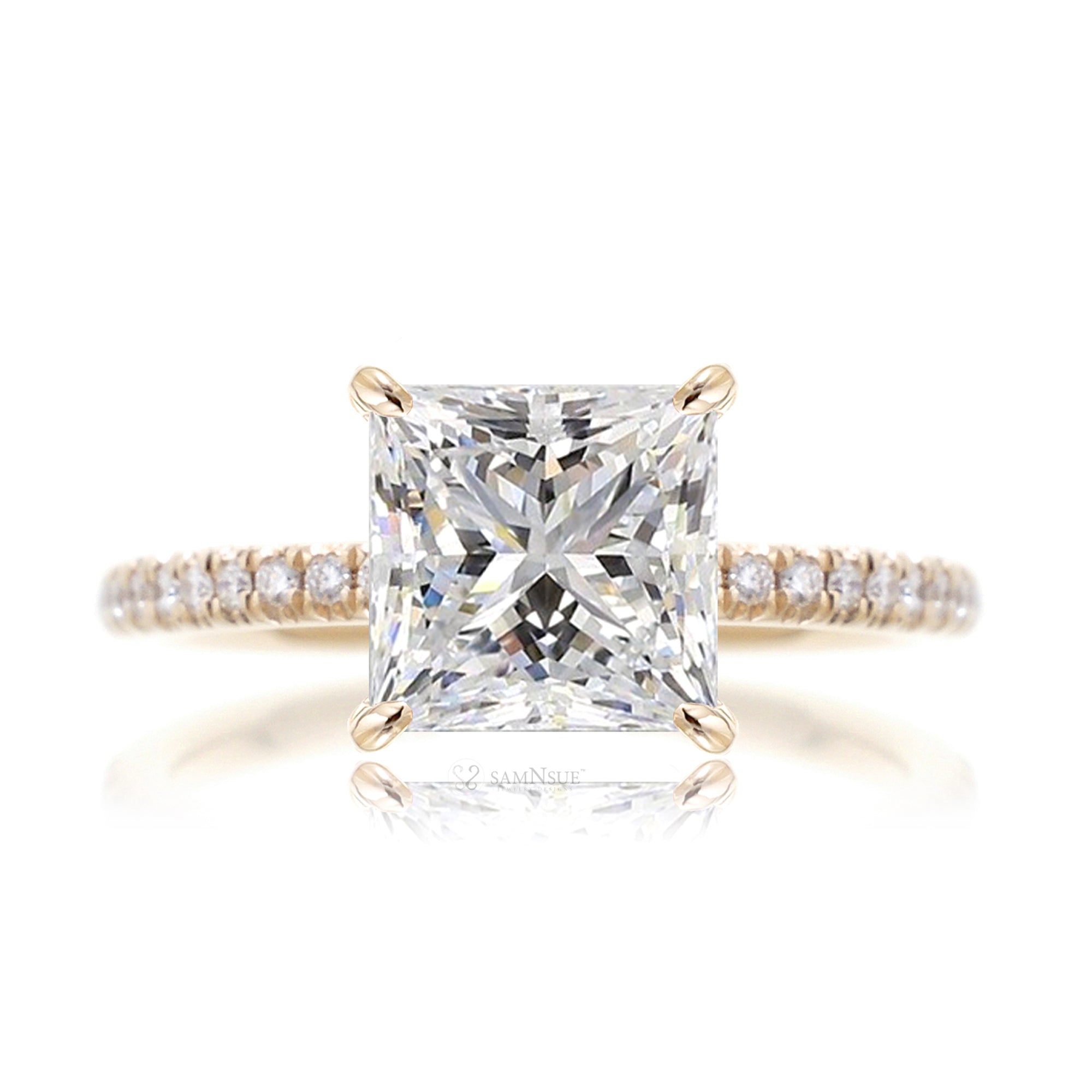 Princess cut lab-grown diamond engagement ring yellow gold - The Ava