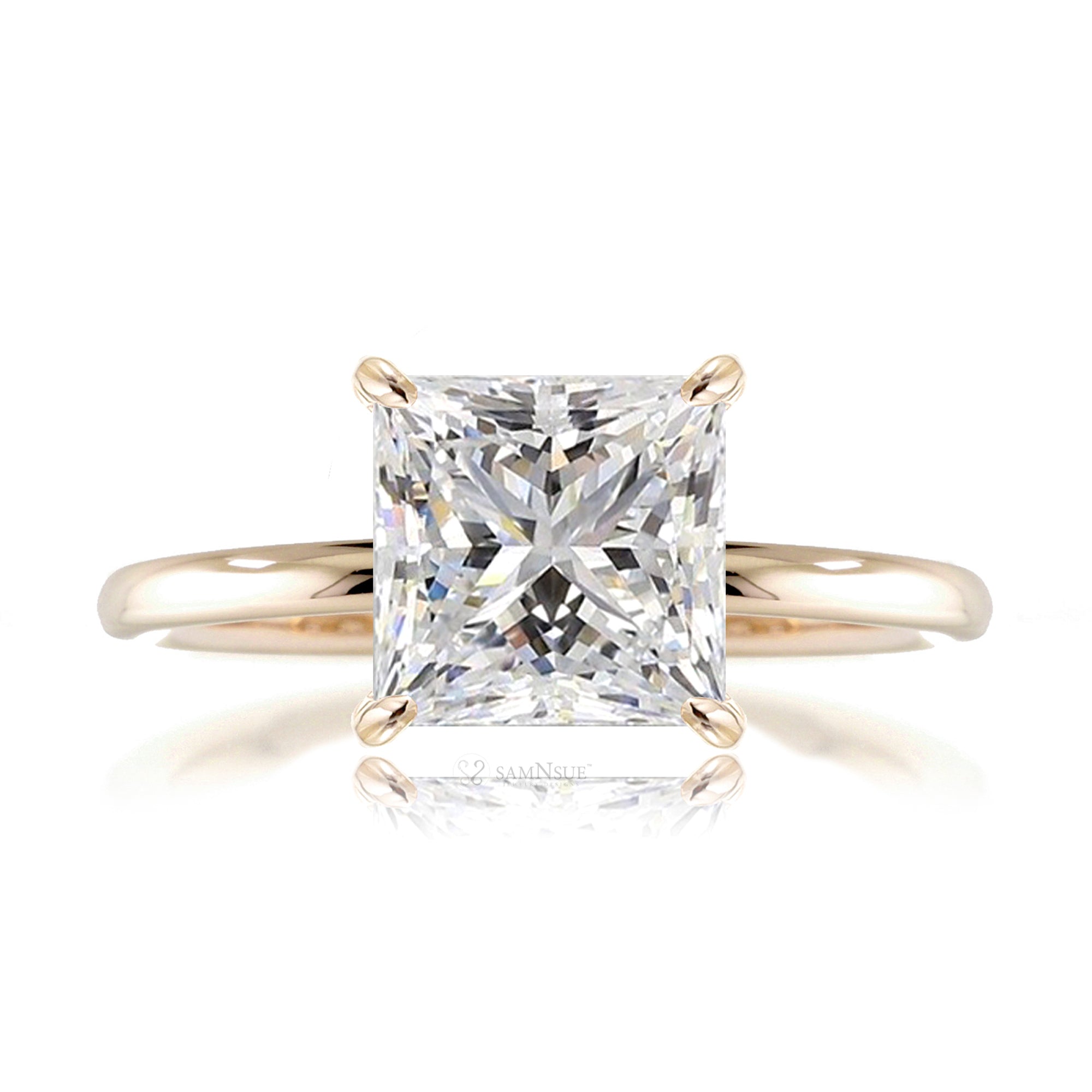 Princess cut lab-grown diamond engagement ring yellow gold - The Ava solid band