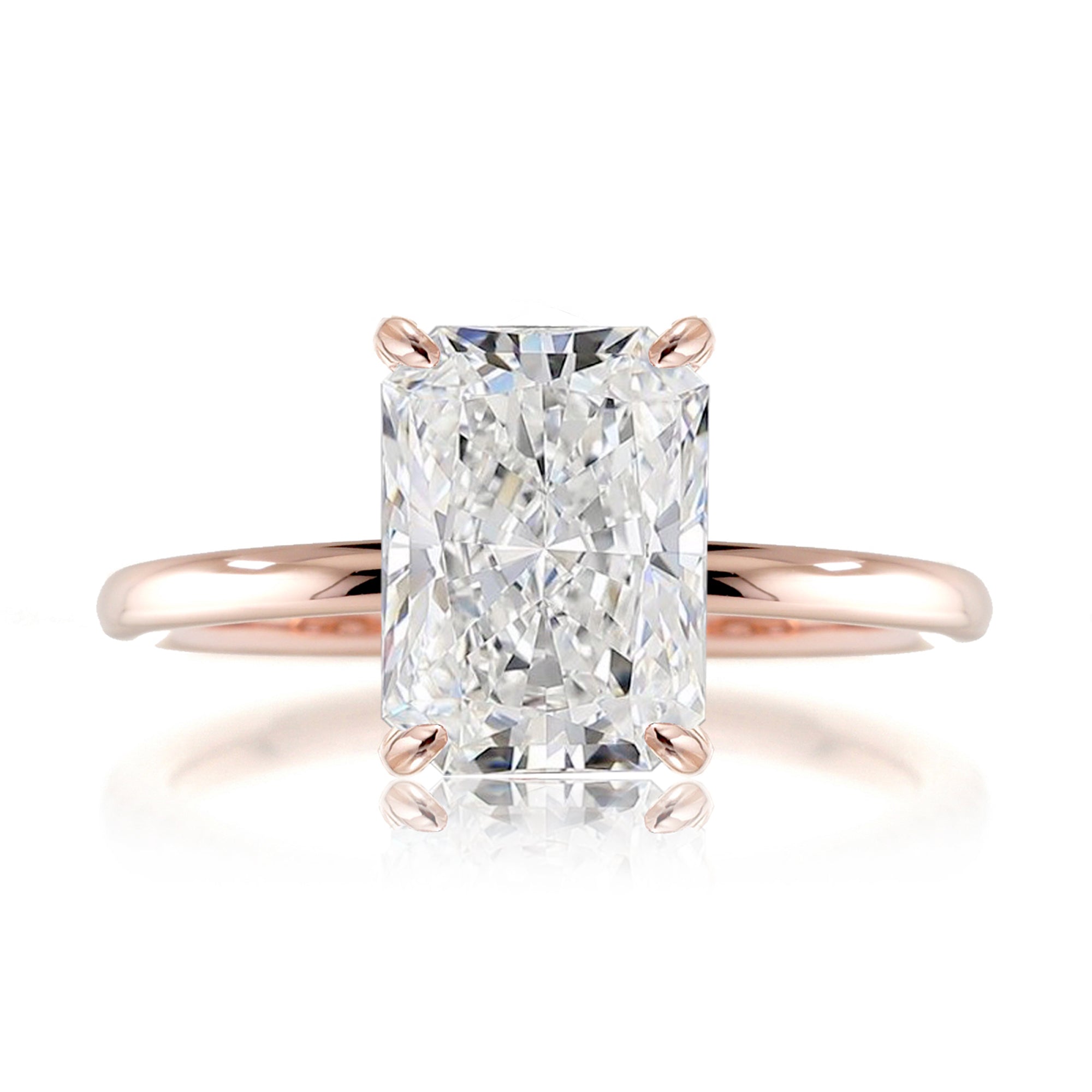 Radiant cut lab-grown diamond engagement ring rose gold - The Ava solid band