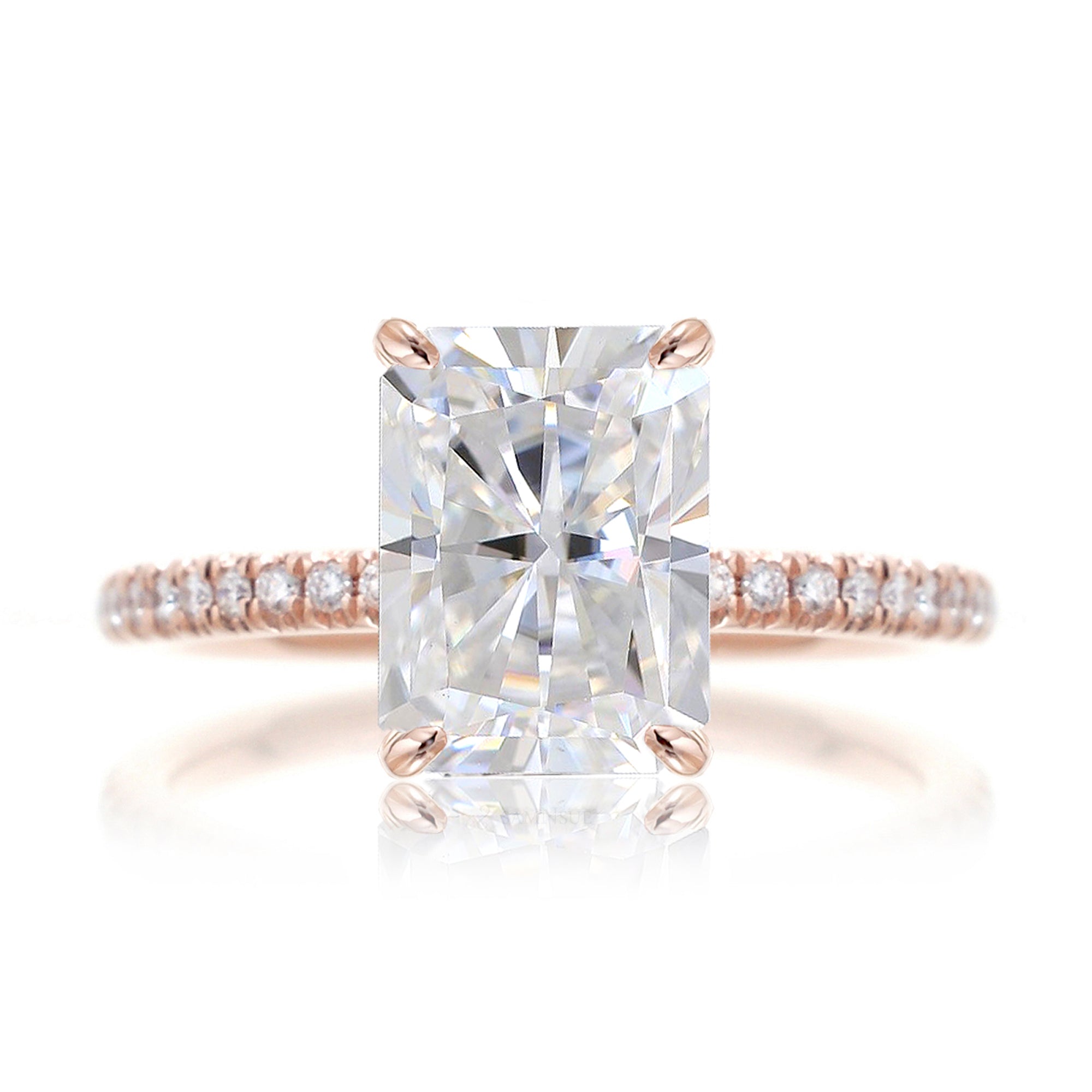 Radiant cut moissanite diamond band engagement ring rose gold - The Ava