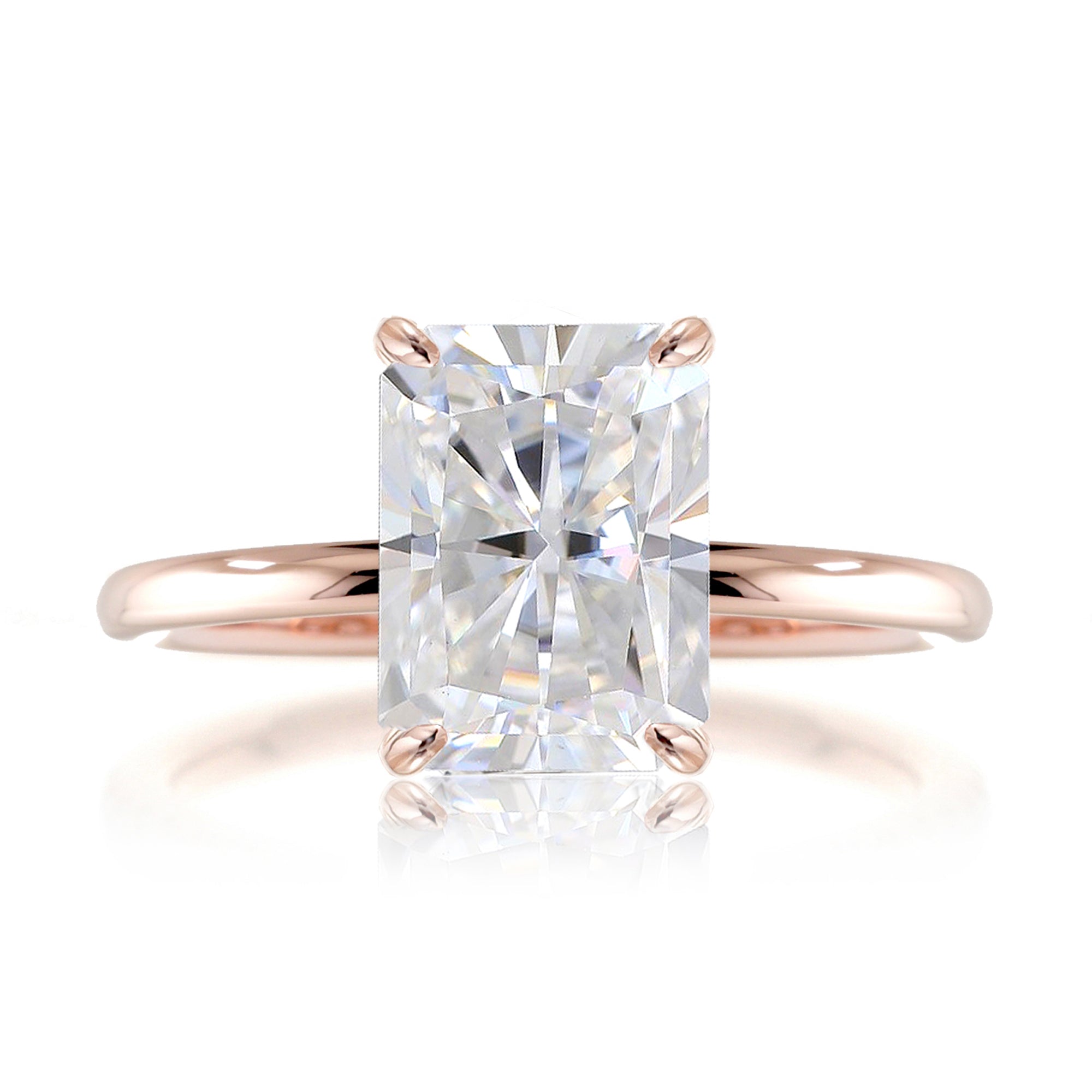 Radiant cut moissanite solid band engagement ring rose gold - The Ava
