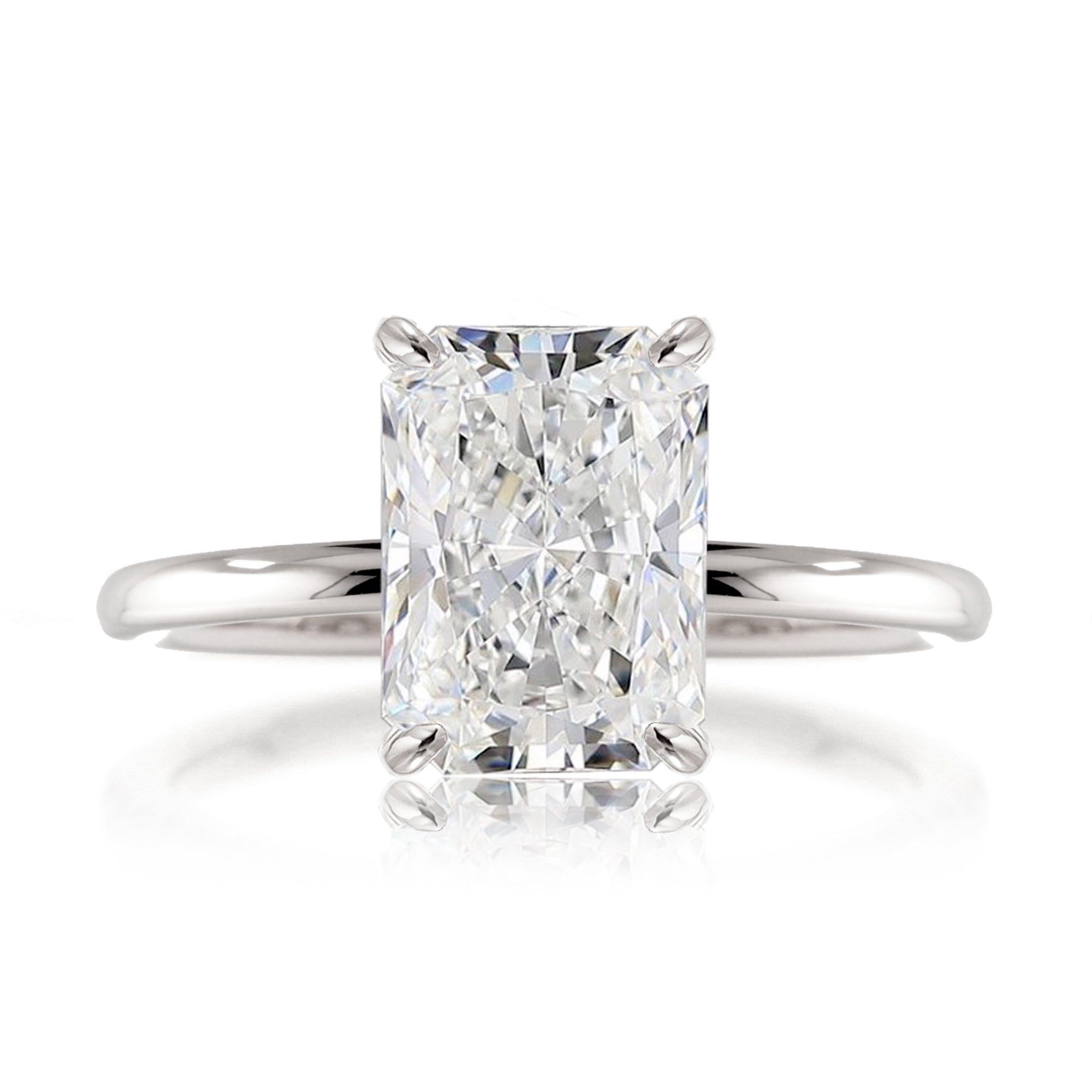 Radiant cut lab-grown diamond engagement ring white gold - The Ava solid band