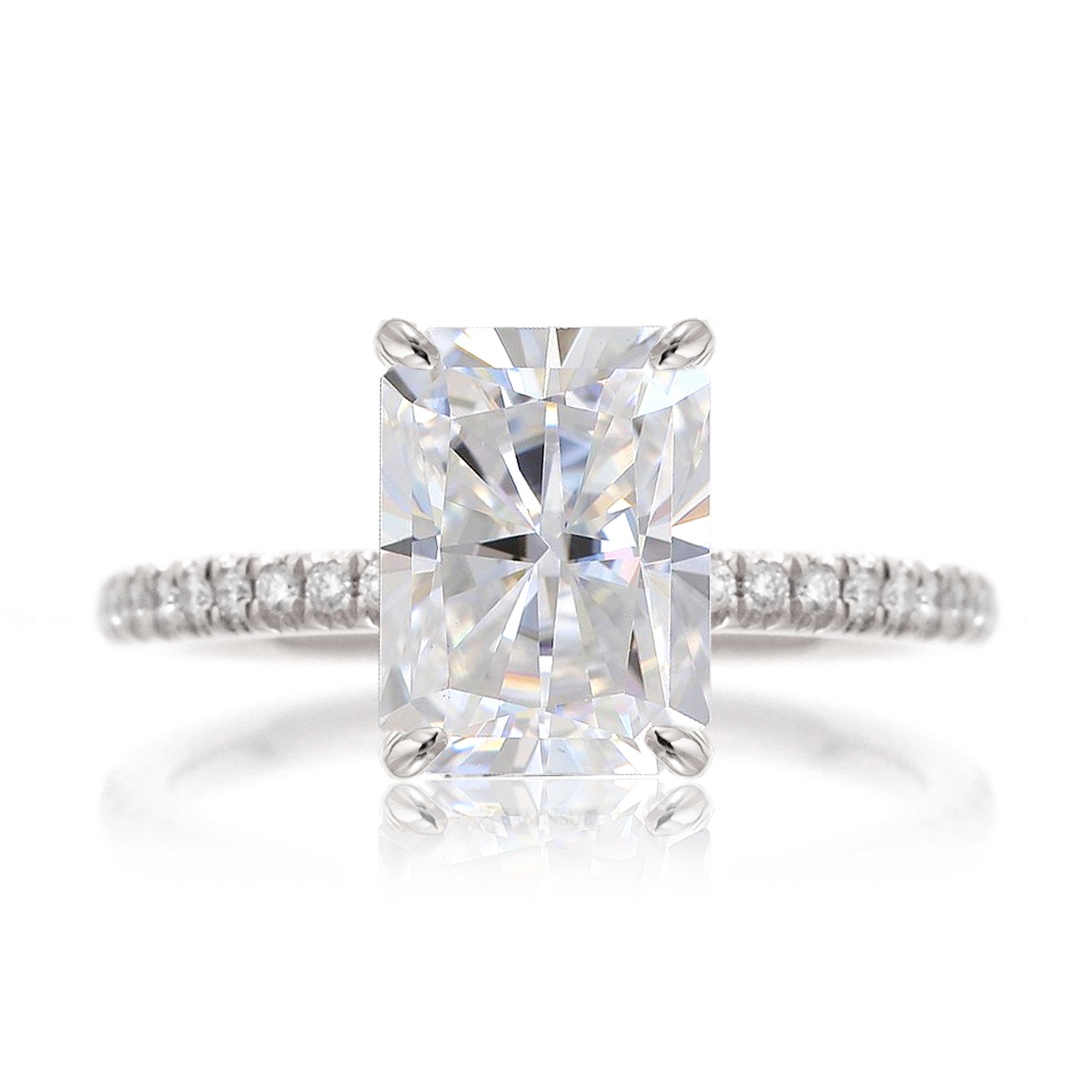 Radiant cut moissanite diamond band engagement ring white gold - The Ava
