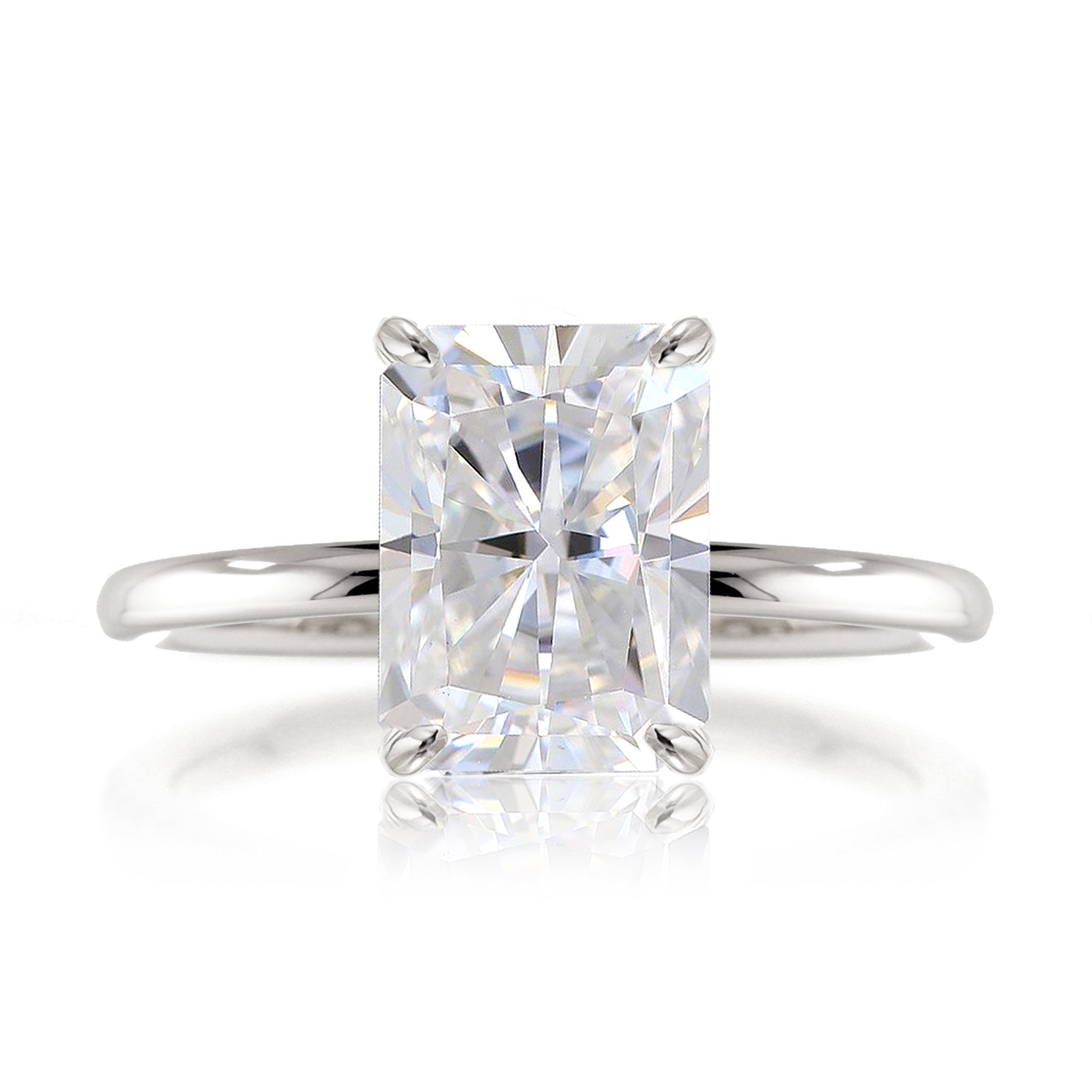 Radiant cut moissanite solid band engagement ring white gold - The Ava