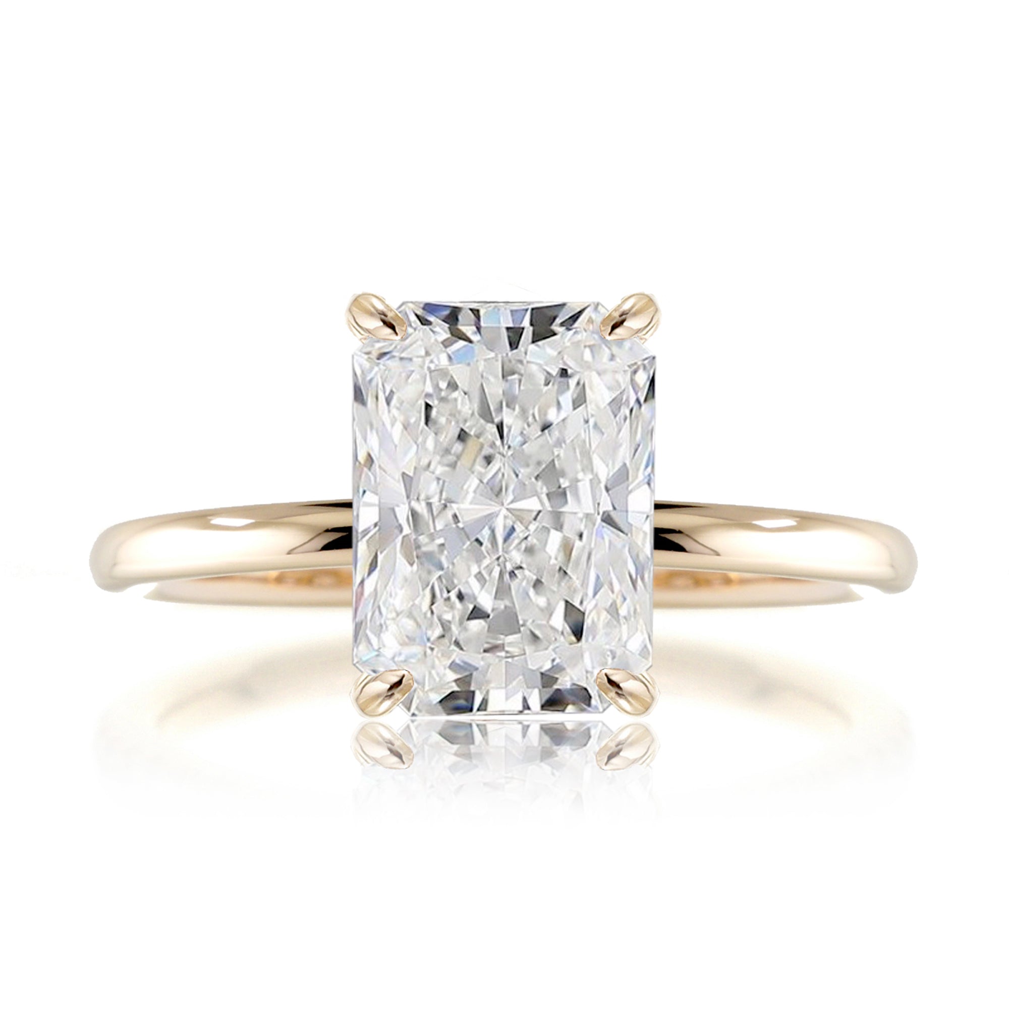 Radiant cut lab-grown diamond engagement ring yellow gold - The Ava solid band