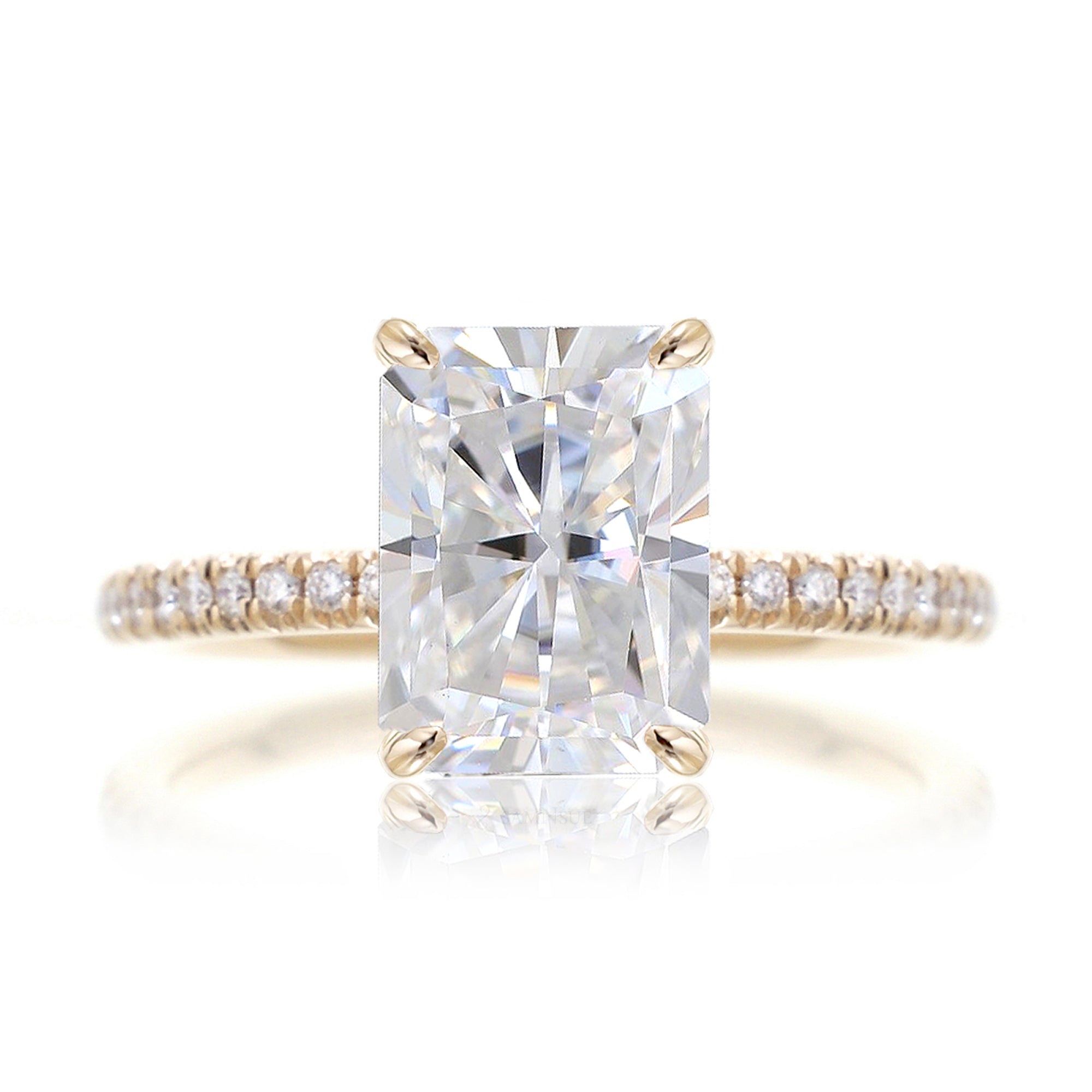 Radiant cut moissanite diamond band engagement ring yellow gold - The Ava