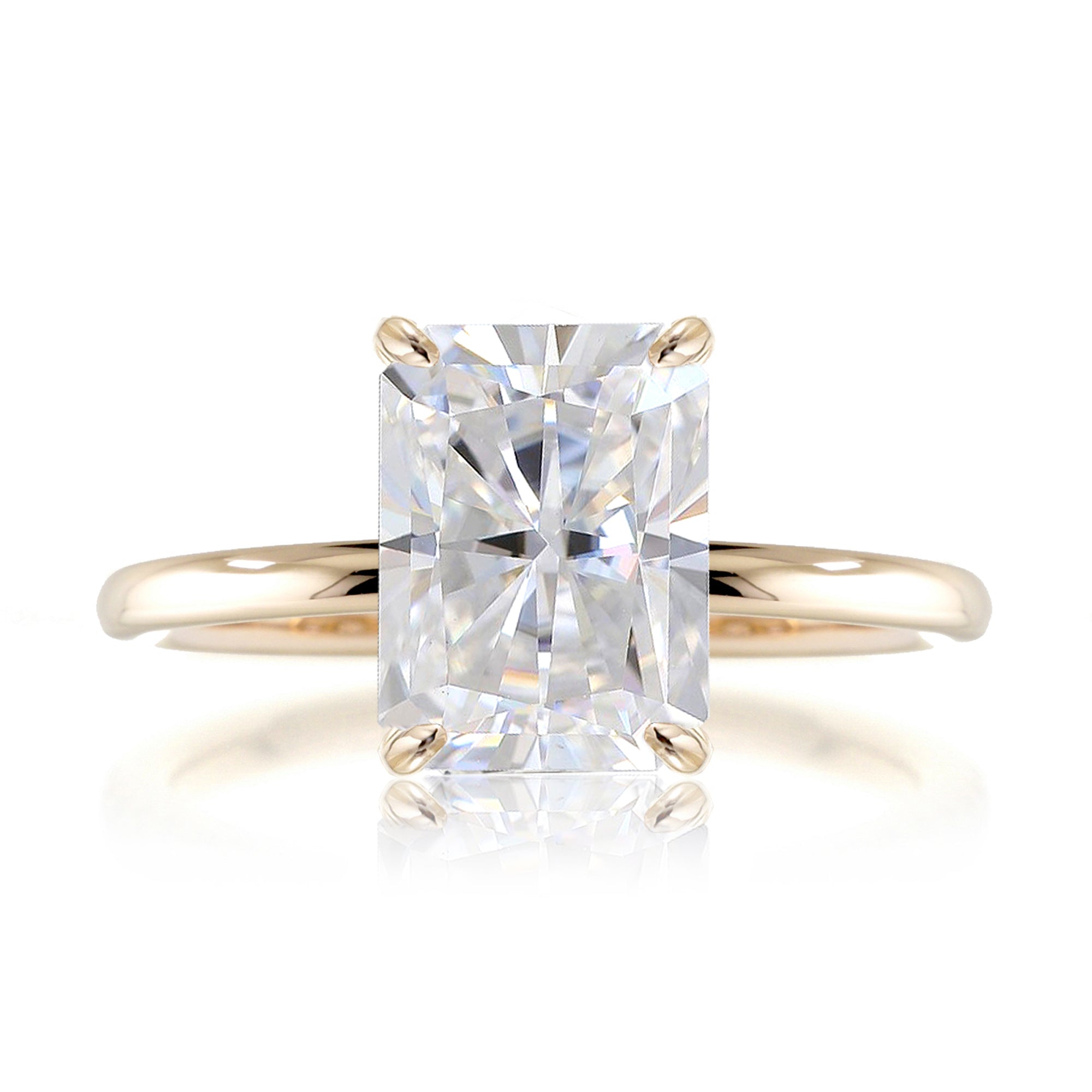 Radiant cut moissanite solid band engagement ring yellow gold - The Ava